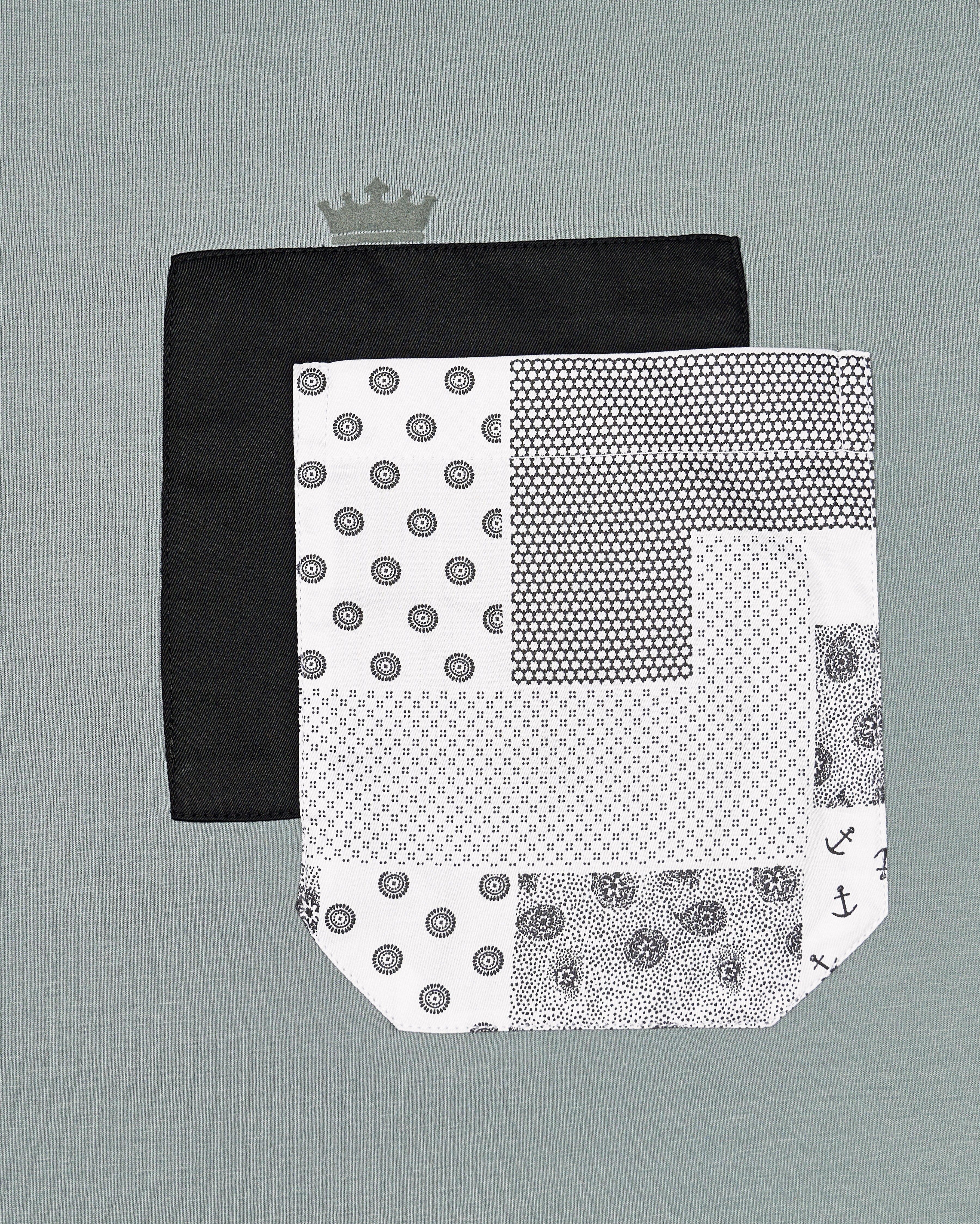 Dawn Gray with Black and White Patch Pocket Premium Organic Cotton Designer T-shirt TS009-W01-S, TS009-W01-M, TS009-W01-L, TS009-W01-XL, TS009-W01-XXL