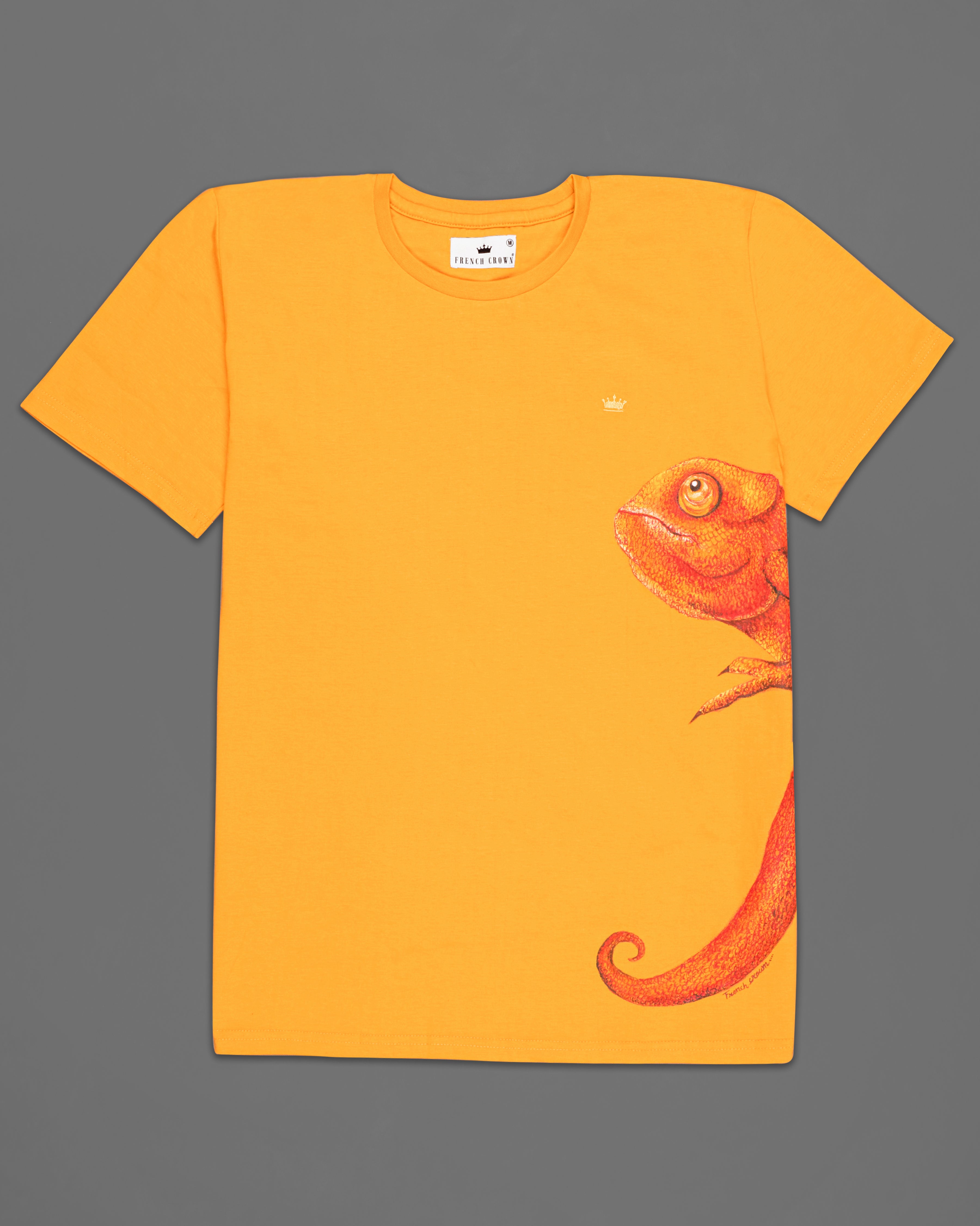 Butterscotch Orange Chamaeleon Hand-Painted Organic Cotton T-Shirt TS070-W02-S, TS070-W02-M, TS070-W02-L, TS070-W02-XL, TS070-W02-XXL