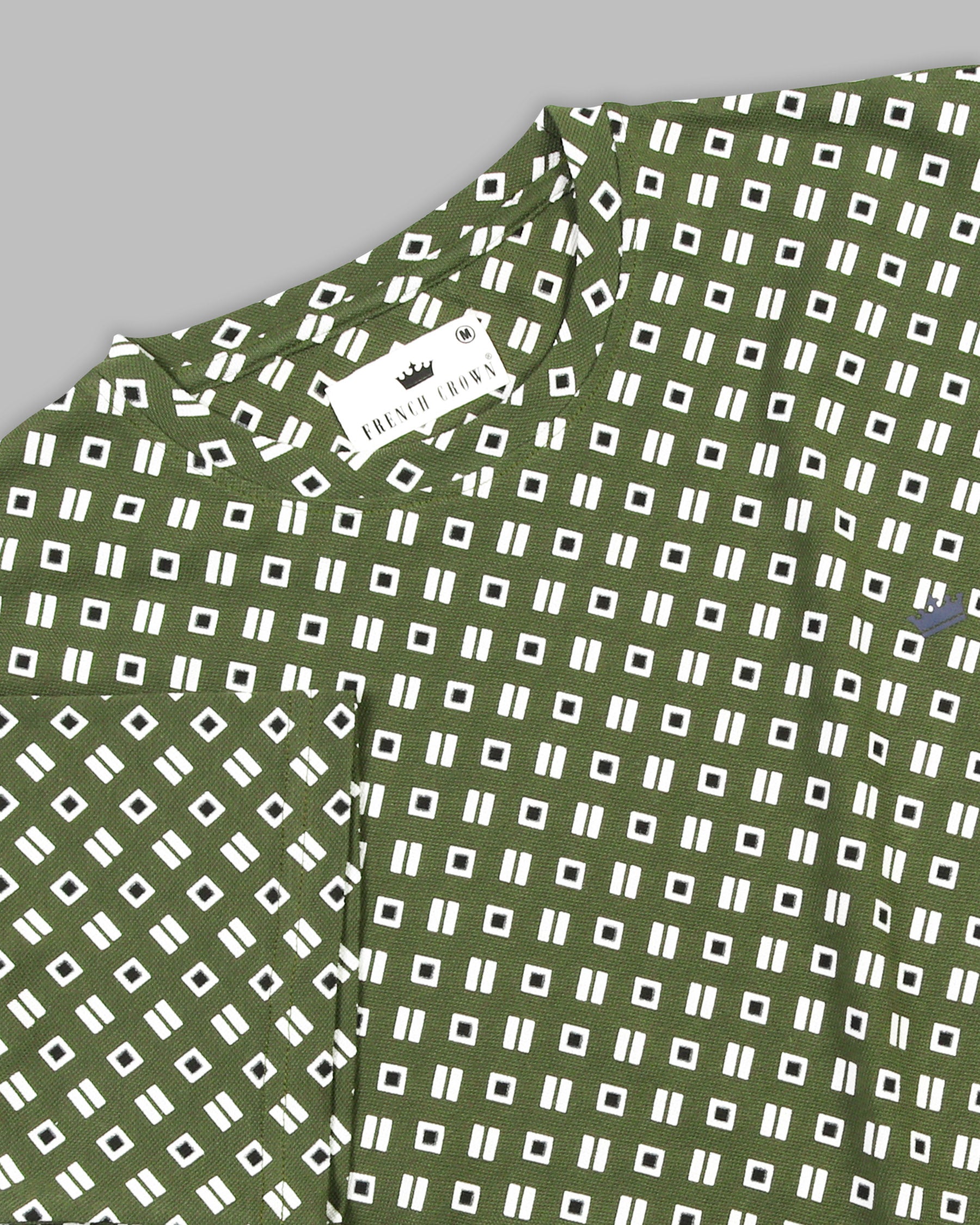 Olive Geometric Print Organic Cotton Pique T-shirt TS192-S, TS192-M, TS192-L, TS192-XL, TS192-XXL