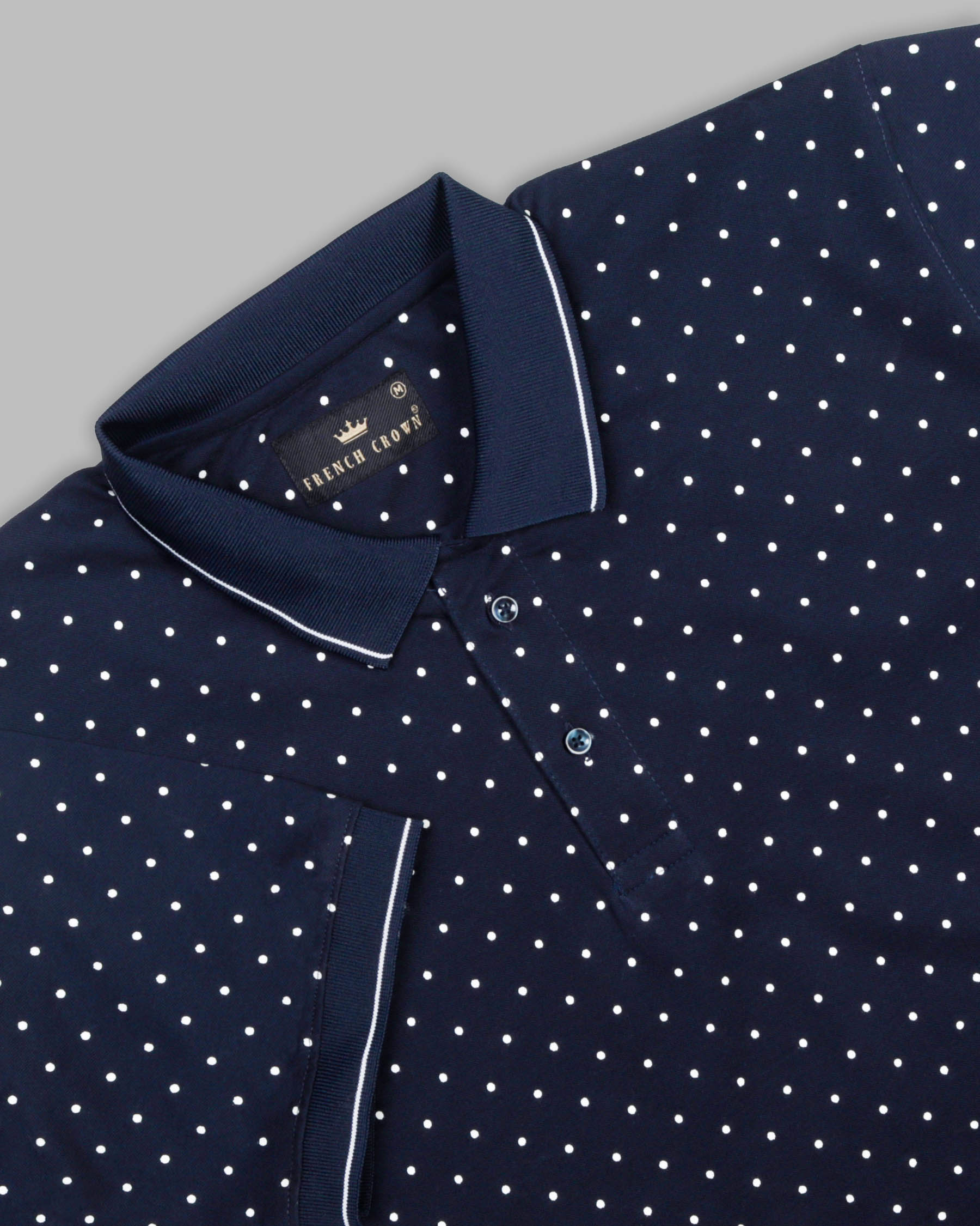 Big Stone Navy Blue With White Dotted Print Premium Cotton Polo T-shirt TS291-XXL, TS291-S, TS291-M, TS291-L, TS291-XL