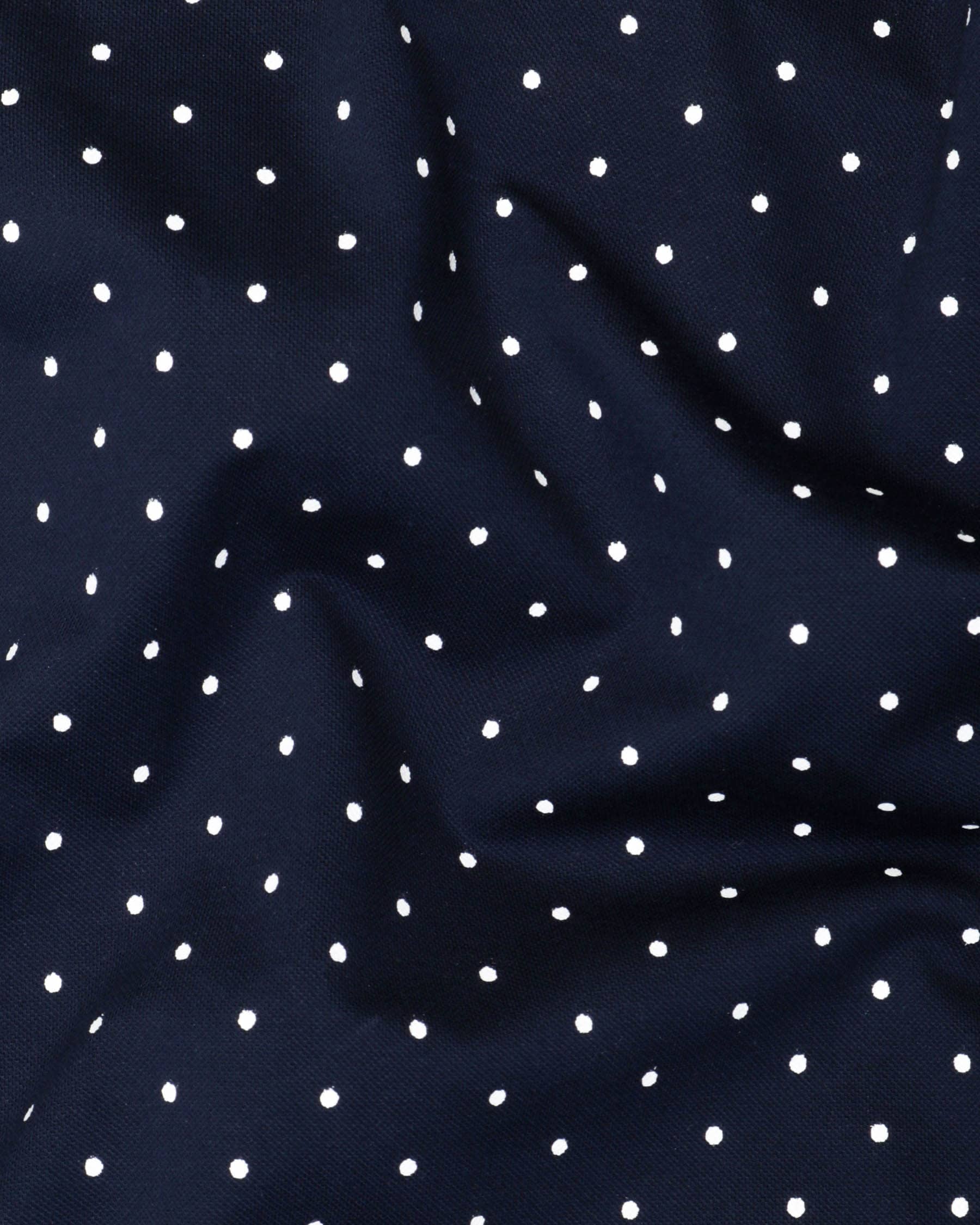 Big Stone Navy Blue With White Dotted Print Premium Cotton Polo T-shirt