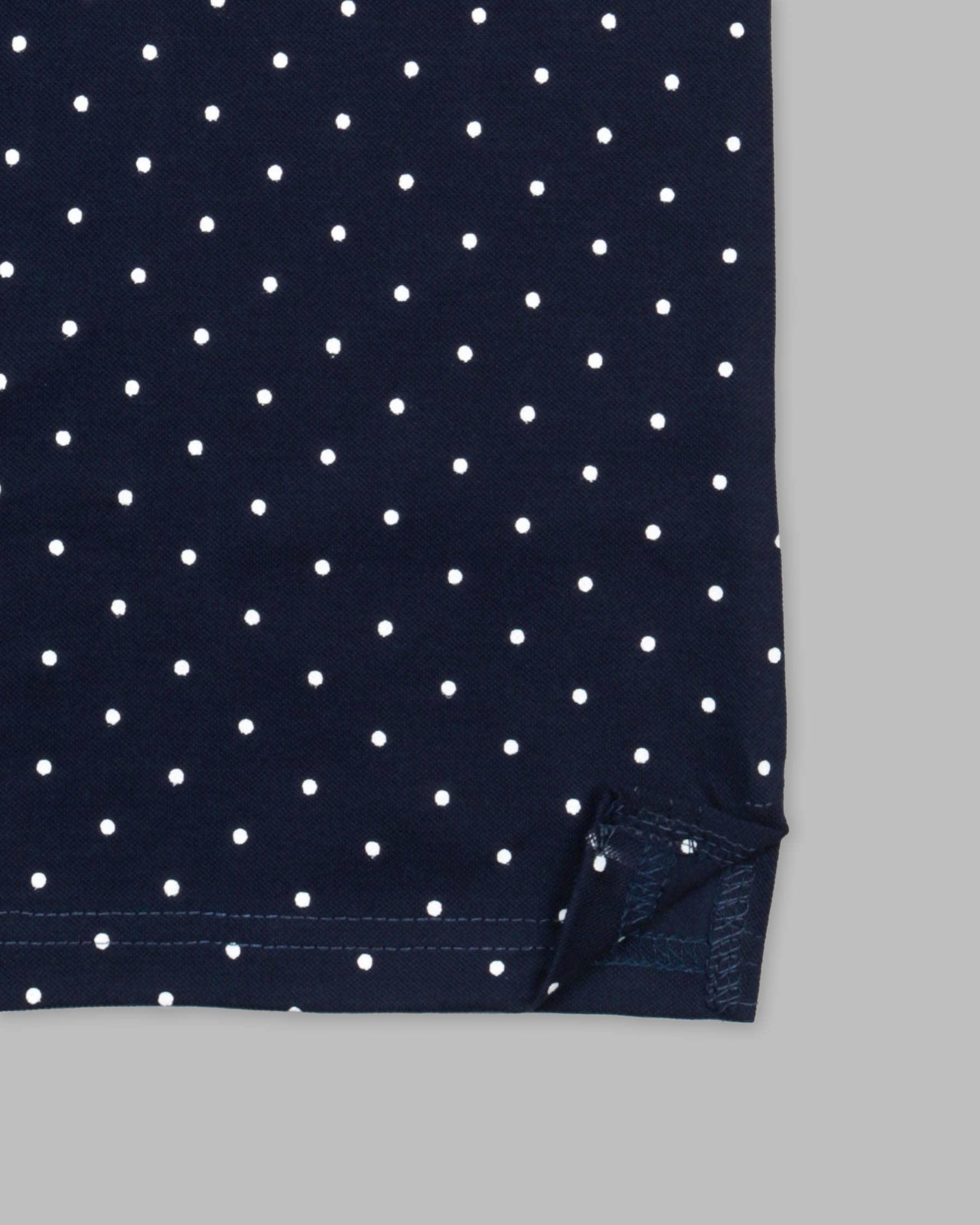 Big Stone Navy Blue With White Dotted Print Premium Cotton Polo T-shirt