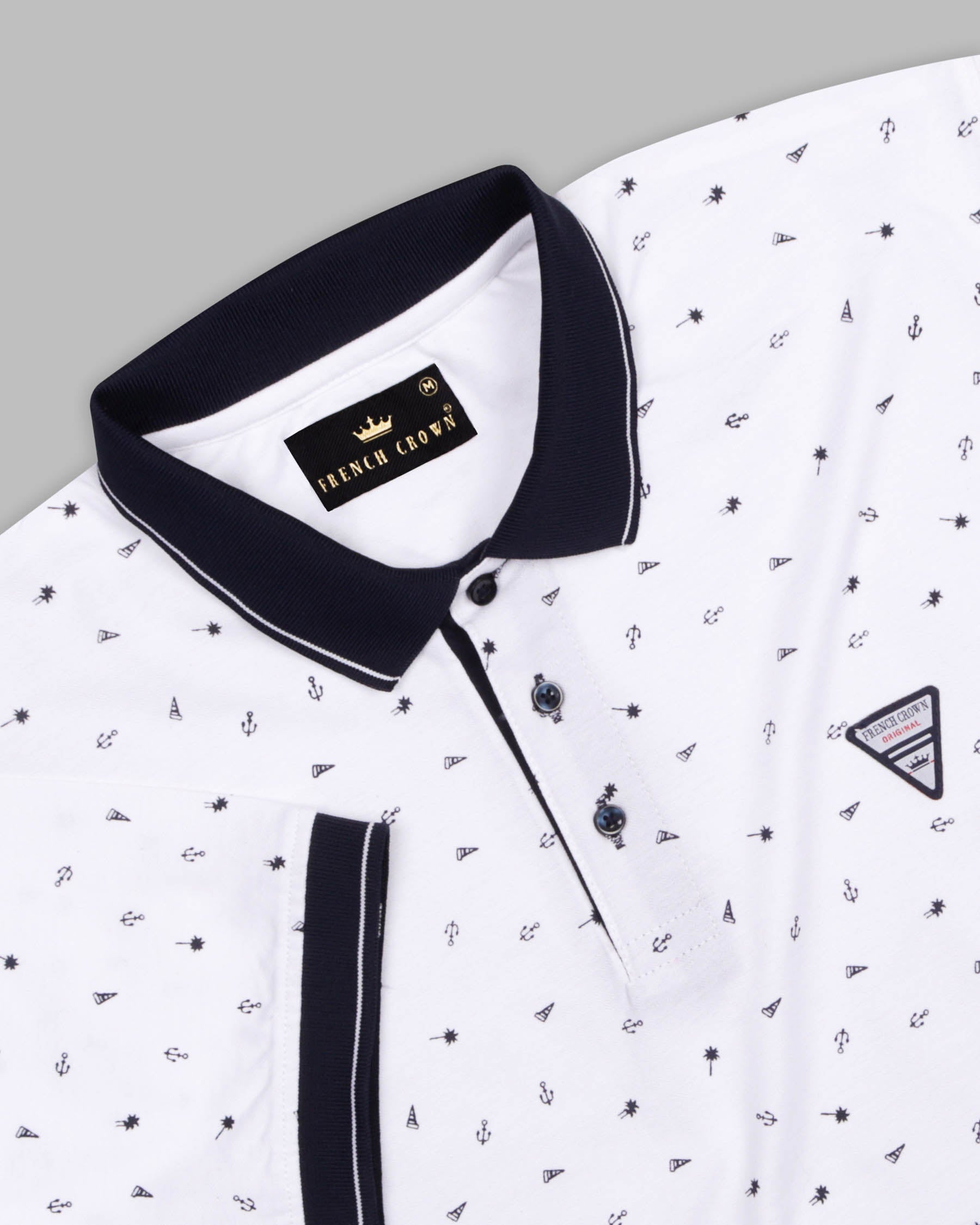 Bright White Printed with Navy Contrast Collar Premium Cotton Polo TS295-S, TS295-XXL, TS295-M, TS295-L, TS295-XL