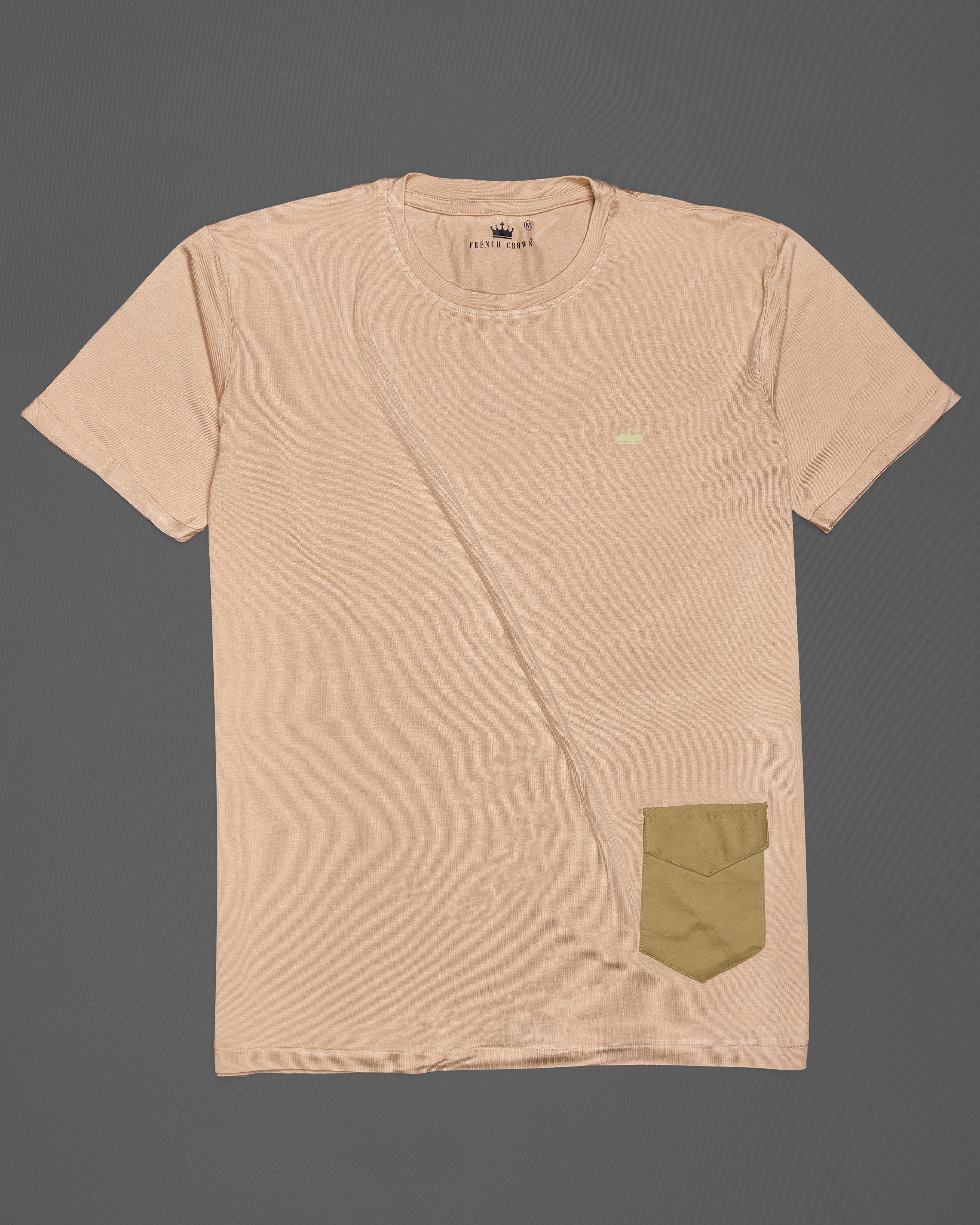 Cashmere Brown With Patch Pocket Premium Cotton Designer T-shirt TS340-W01-S, TS340-W01-M, TS340-W01-L, TS340-W01-XL, TS340-W01-XXL