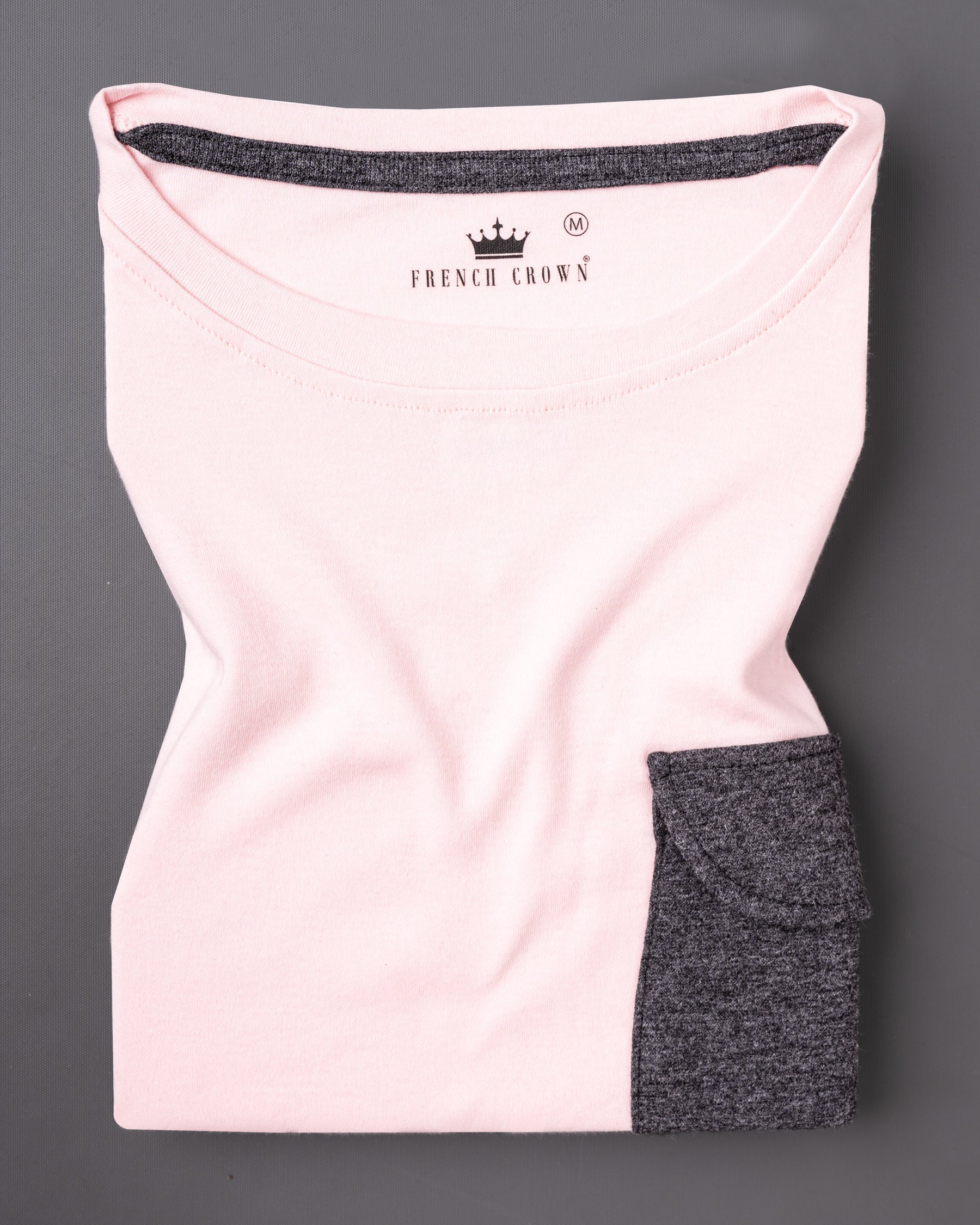 Fair Pink with grey flap Pocket Super Soft heavyweight premium cotton winter T-shirt TS414-S, TS414-M, TS414-L, TS414-XL, TS414-XXL, TS414-3XL, TS414-4XL