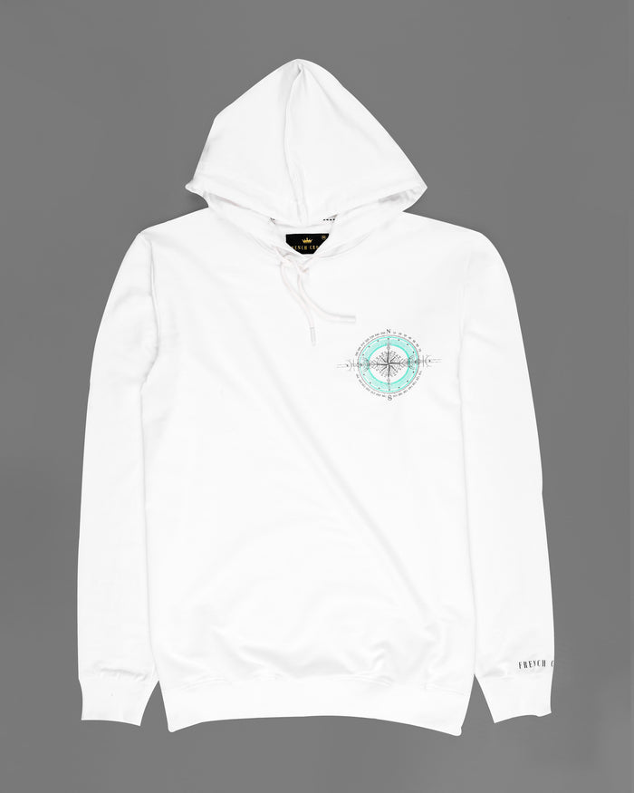 BRIGHT WHITE COMPASS PRINTED HOODIE