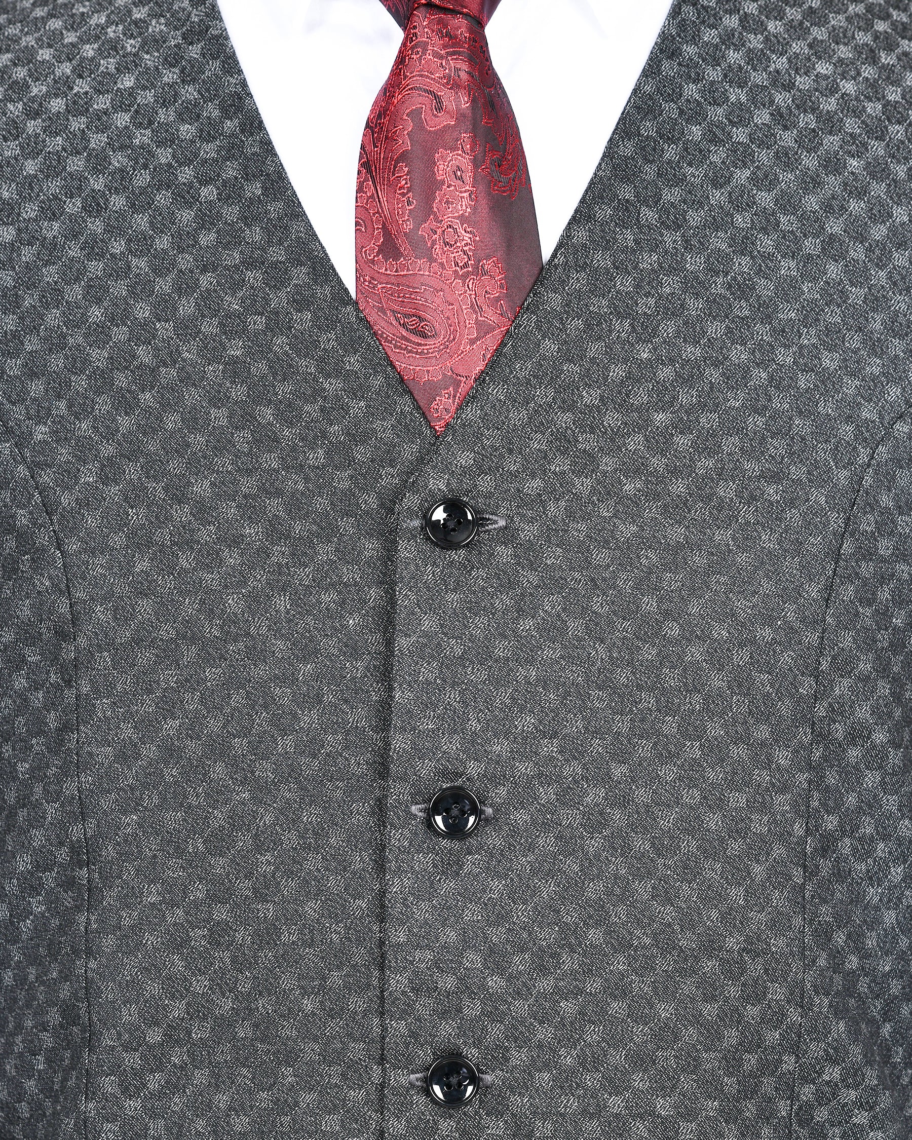 Pebble Grey Box Textured Wool blend Waistcoat