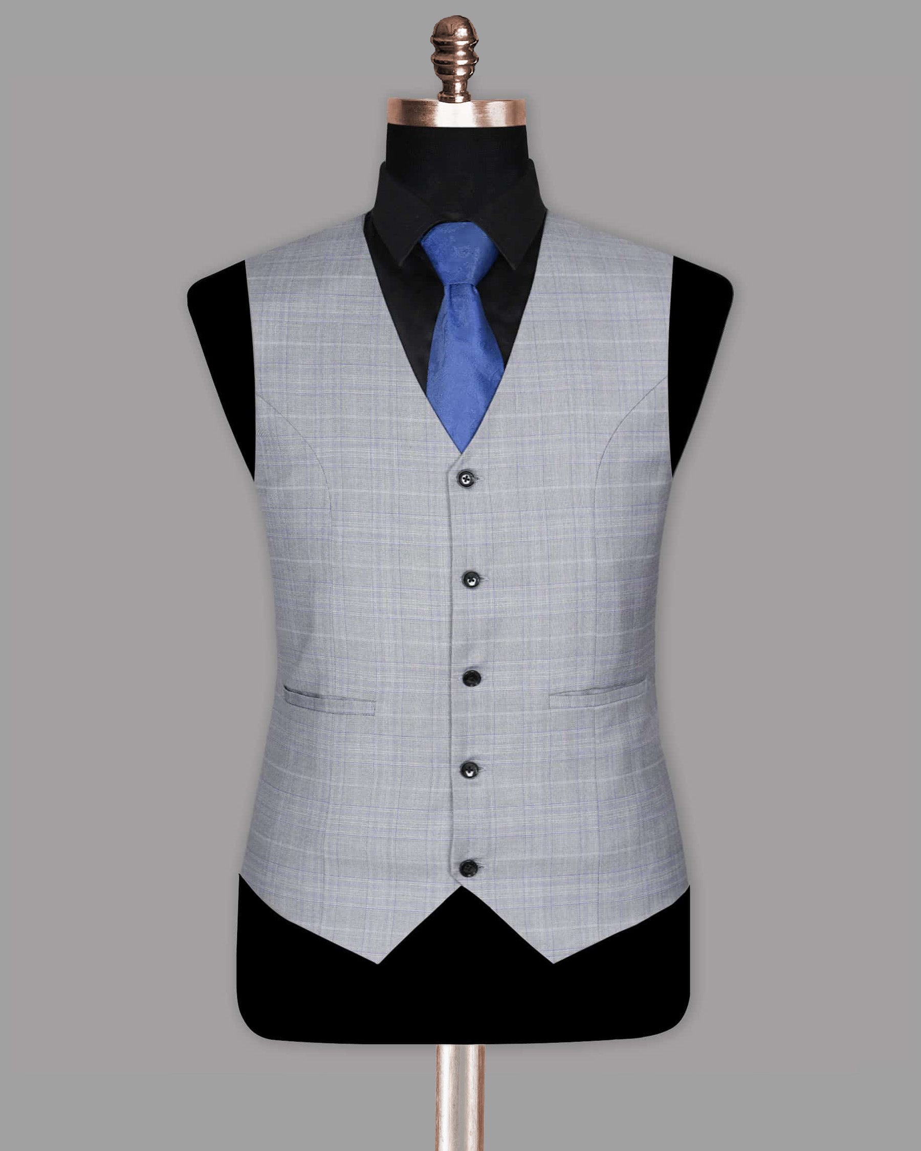 Aluminum Grey with Subtle Purple Checked Waistcoat V1002-48, V1002-52, V1002-60, V1002-38, V1002-46, V1002-36, V1002-40, V1002-42, V1002-44, V1002-54, V1002-56, V1002-58, V1002-50
