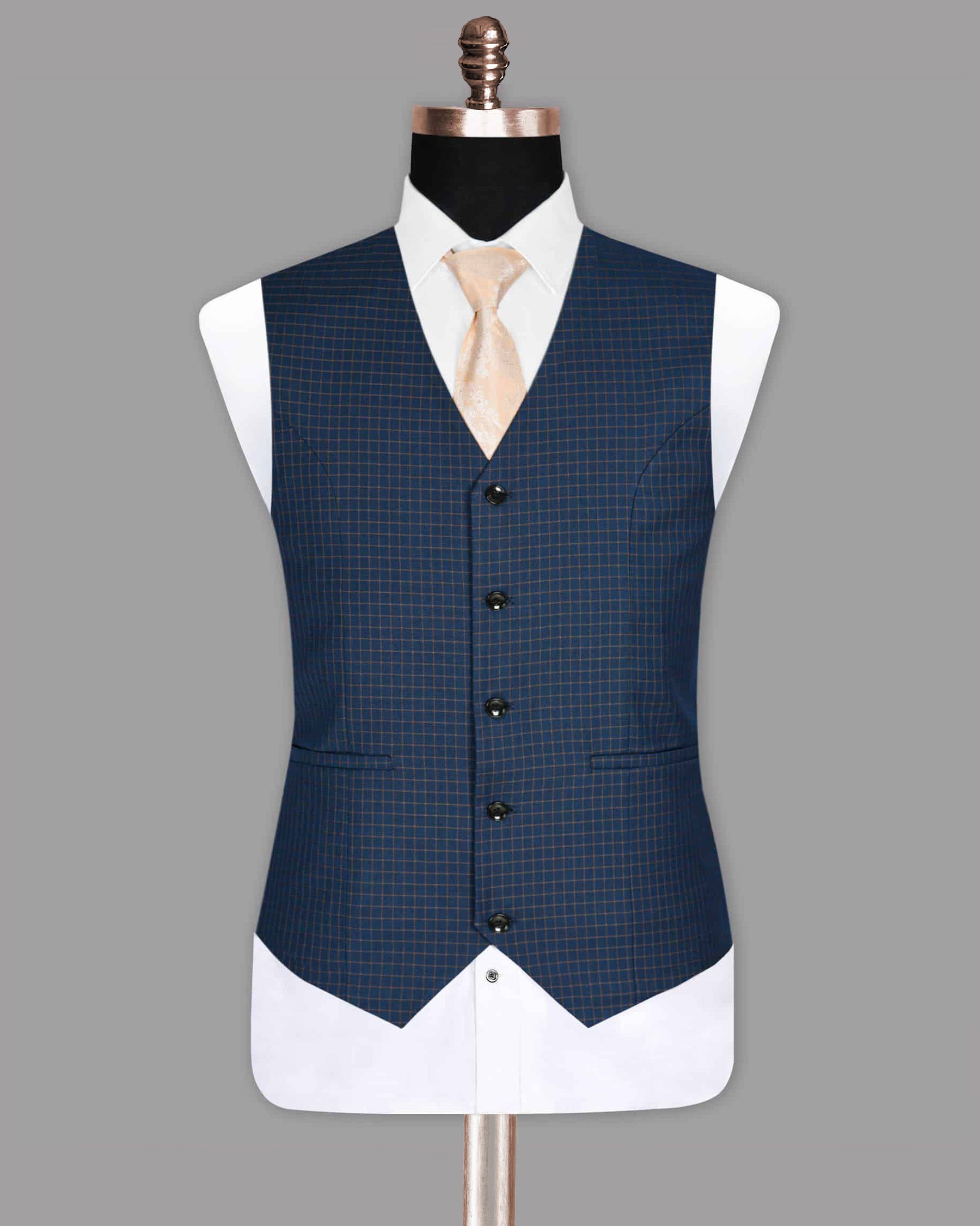 Cello Blue micro Windowpane Wool Waistcoat V1006-48, V1006-38, V1006-40, V1006-56, V1006-58, V1006-42, V1006-36, V1006-44, V1006-50, V1006-46, V1006-52, V1006-54, V1006-60