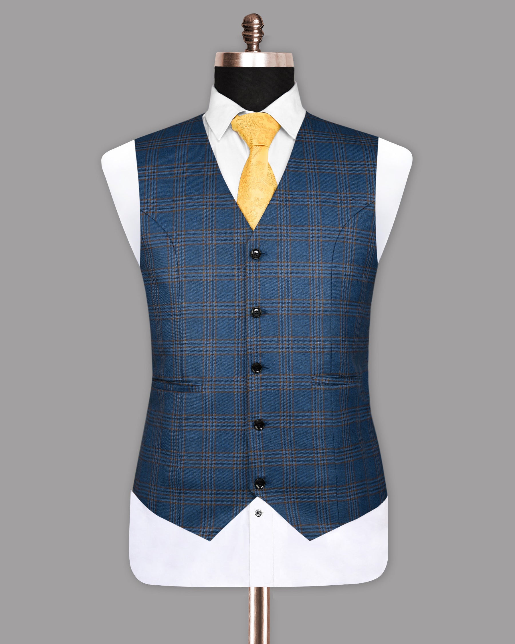 Bismarck Blue Plaid Waistcoat V1030-44, V1030-48, V1030-56, V1030-36, V1030-38, V1030-46, V1030-50, V1030-40, V1030-42, V1030-52, V1030-54, V1030-58, V1030-60