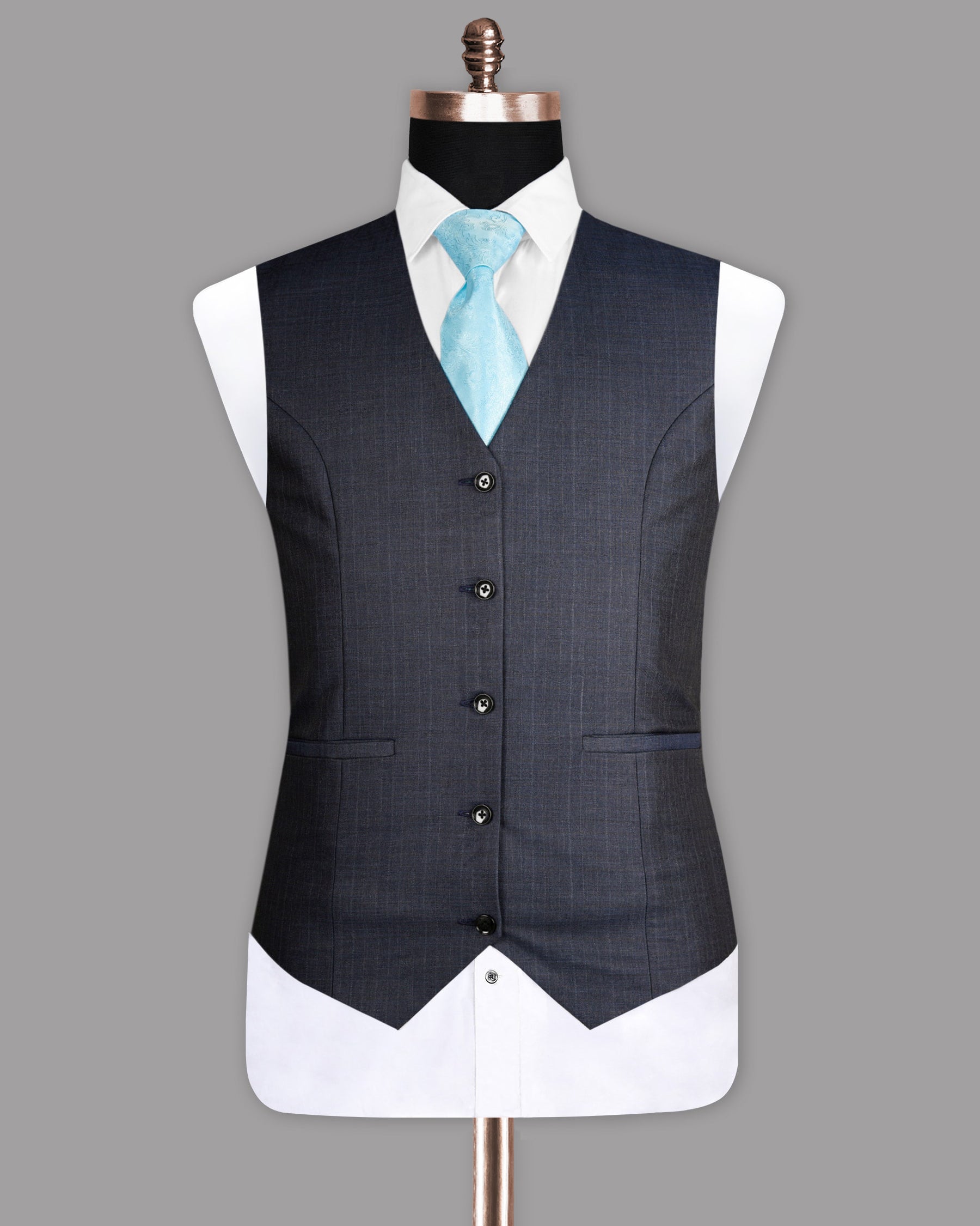 Ship Gray with Blue Tonal Subtle Checked Waistcoat V1033-38, V1033-52, V1033-54, V1033-44, V1033-50, V1033-56, V1033-60, V1033-48, V1033-40, V1033-58, V1033-46, V1033-36, V1033-42