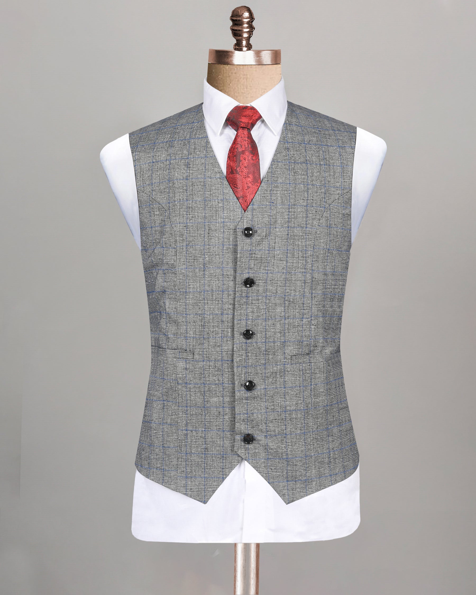 Pewter Grey Plaid and textured Premium Wool Waistcoat V104-60, V104-38, V104-50, V104-52, V104-54, V104-40, V104-42, V104-44, V104-46, V104-48, V104-56, V104-58, V104-36