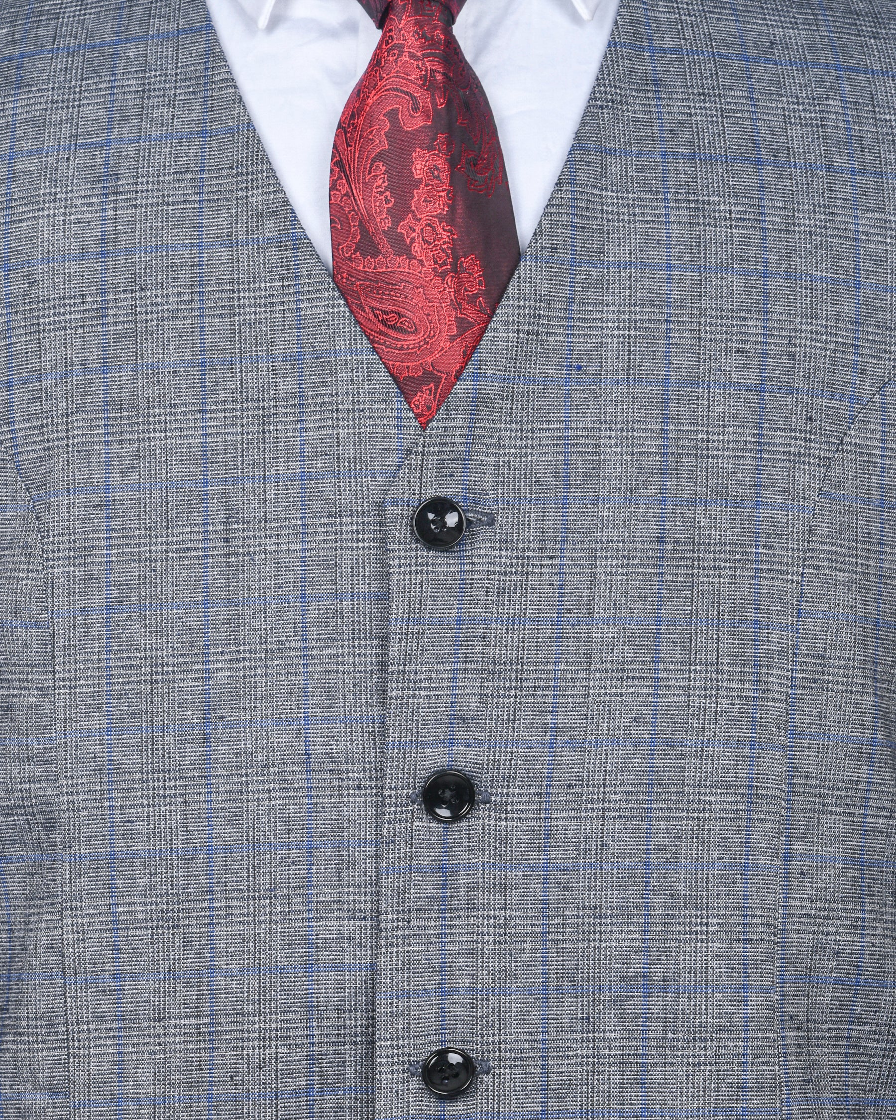 Pewter Grey Plaid and textured Premium Wool Waistcoat