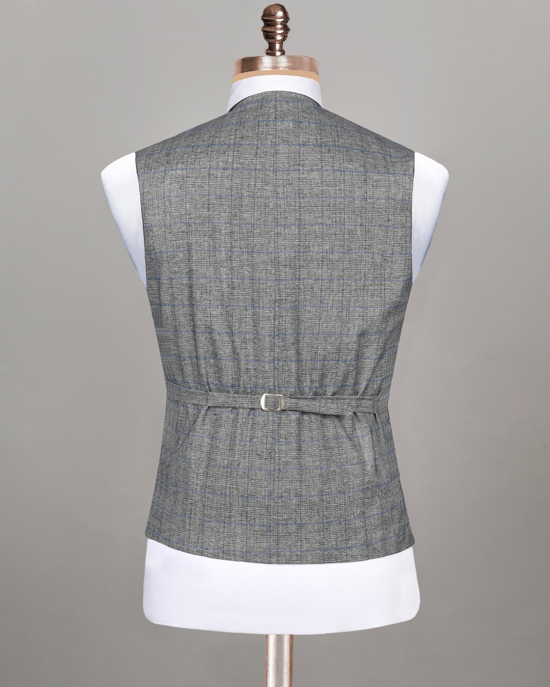 Pewter Grey Plaid and textured Premium Wool Waistcoat