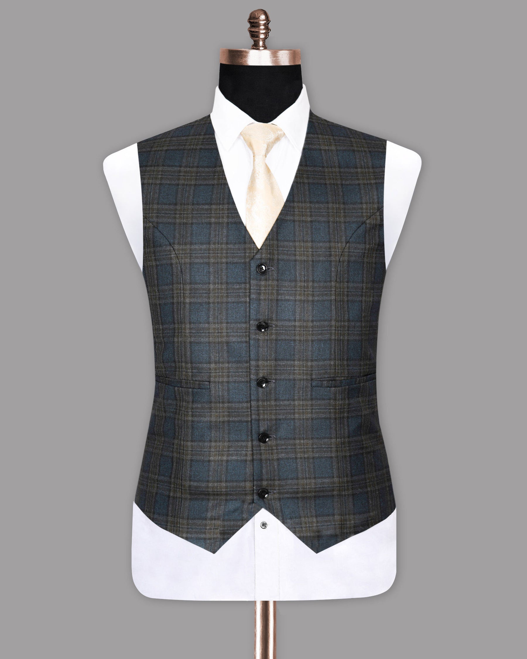 Bayoux Blue with brown Windowpane Wool Rich Waistcoat V1066-40, V1066-46, V1066-44, V1066-60, V1066-36, V1066-38, V1066-50, V1066-54, V1066-56, V1066-48, V1066-52, V1066-58, V1066-42