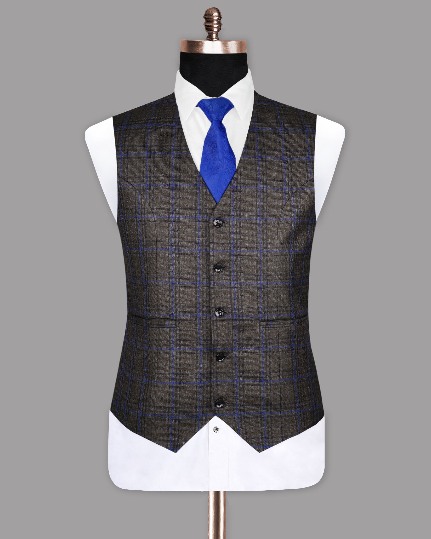 Charcoal Windowpane checked  Waistcoat V1077-42, V1077-60, V1077-48, V1077-36, V1077-38, V1077-40, V1077-44, V1077-50, V1077-52, V1077-54, V1077-56, V1077-58, V1077-46