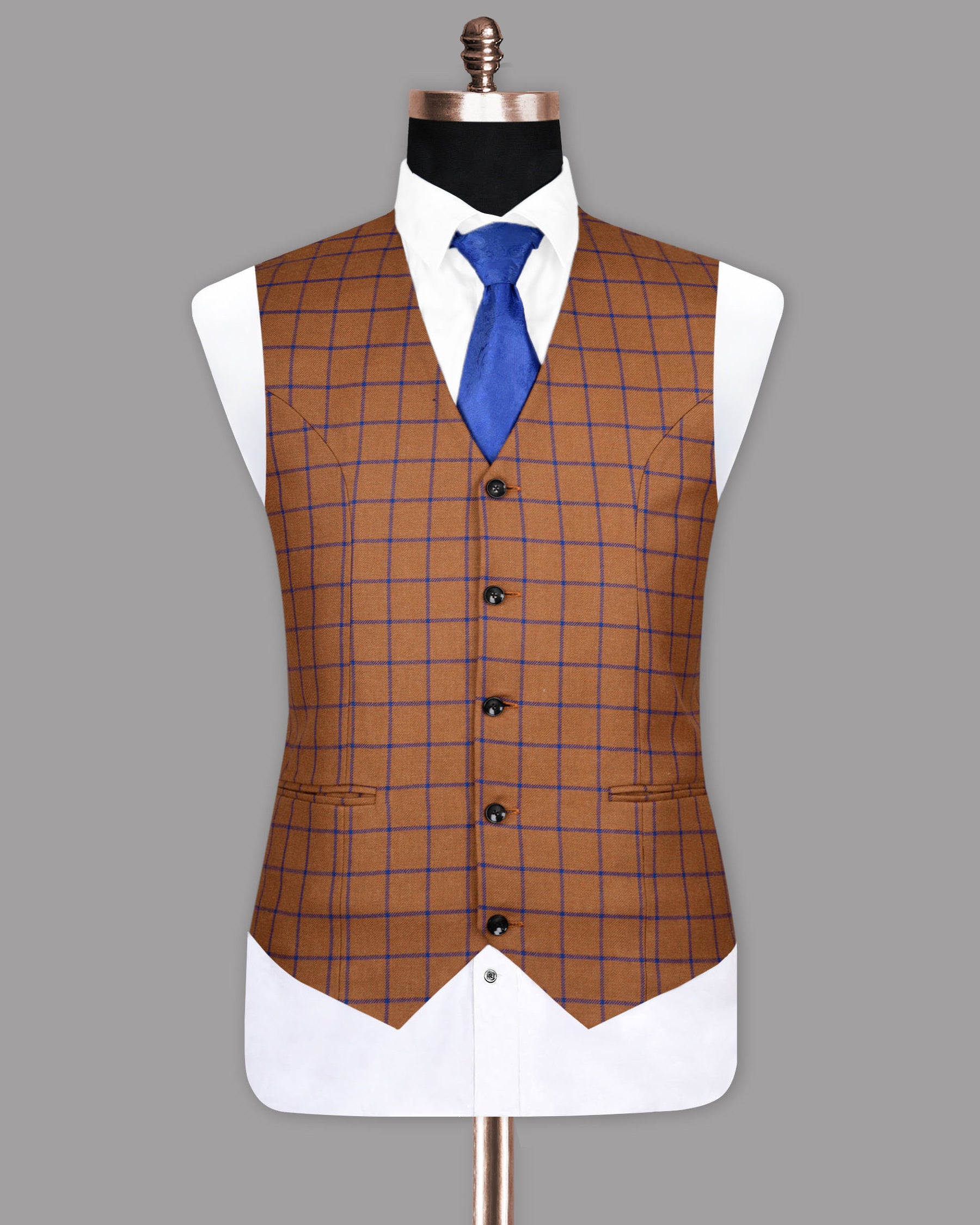 Dark Tan Windowpane Checked Waistcoat V1084-52, V1084-54, V1084-58, V1084-60, V1084-48, V1084-36, V1084-38, V1084-46, V1084-50, V1084-40, V1084-42, V1084-44, V1084-56