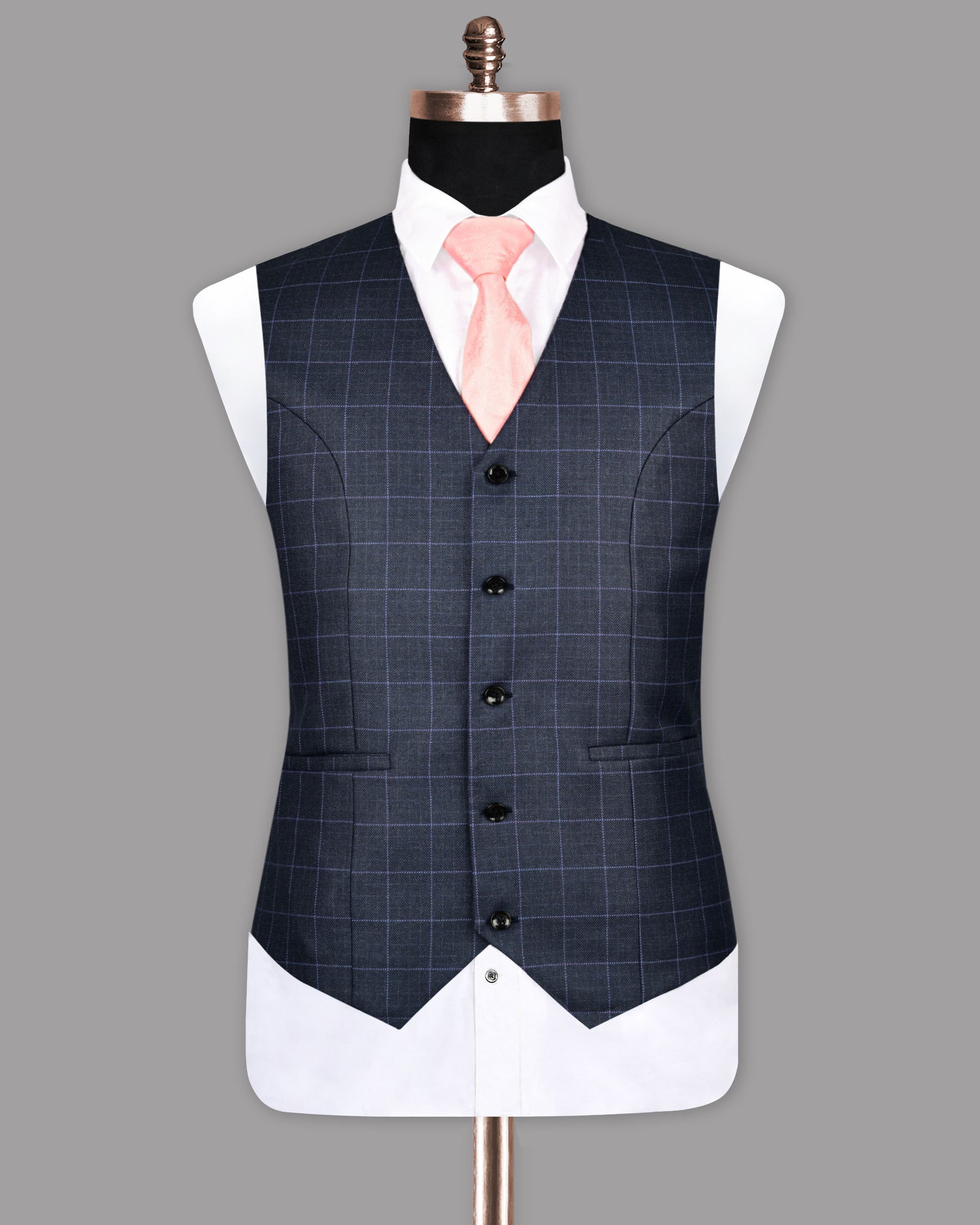 Biscay Blue windowpane Checked Waistcoat V1085-42, V1085-60, V1085-44, V1085-46, V1085-48, V1085-50, V1085-54, V1085-58, V1085-36, V1085-38, V1085-40, V1085-56, V1085-52
