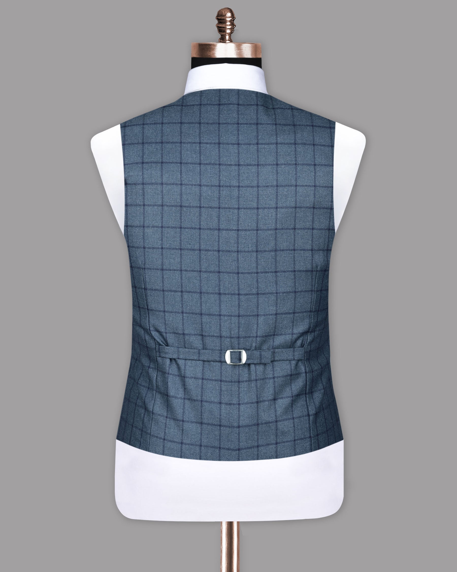 River bed Blue Checks-Plaid Premium Wool-Blend Waistcoats For Men
