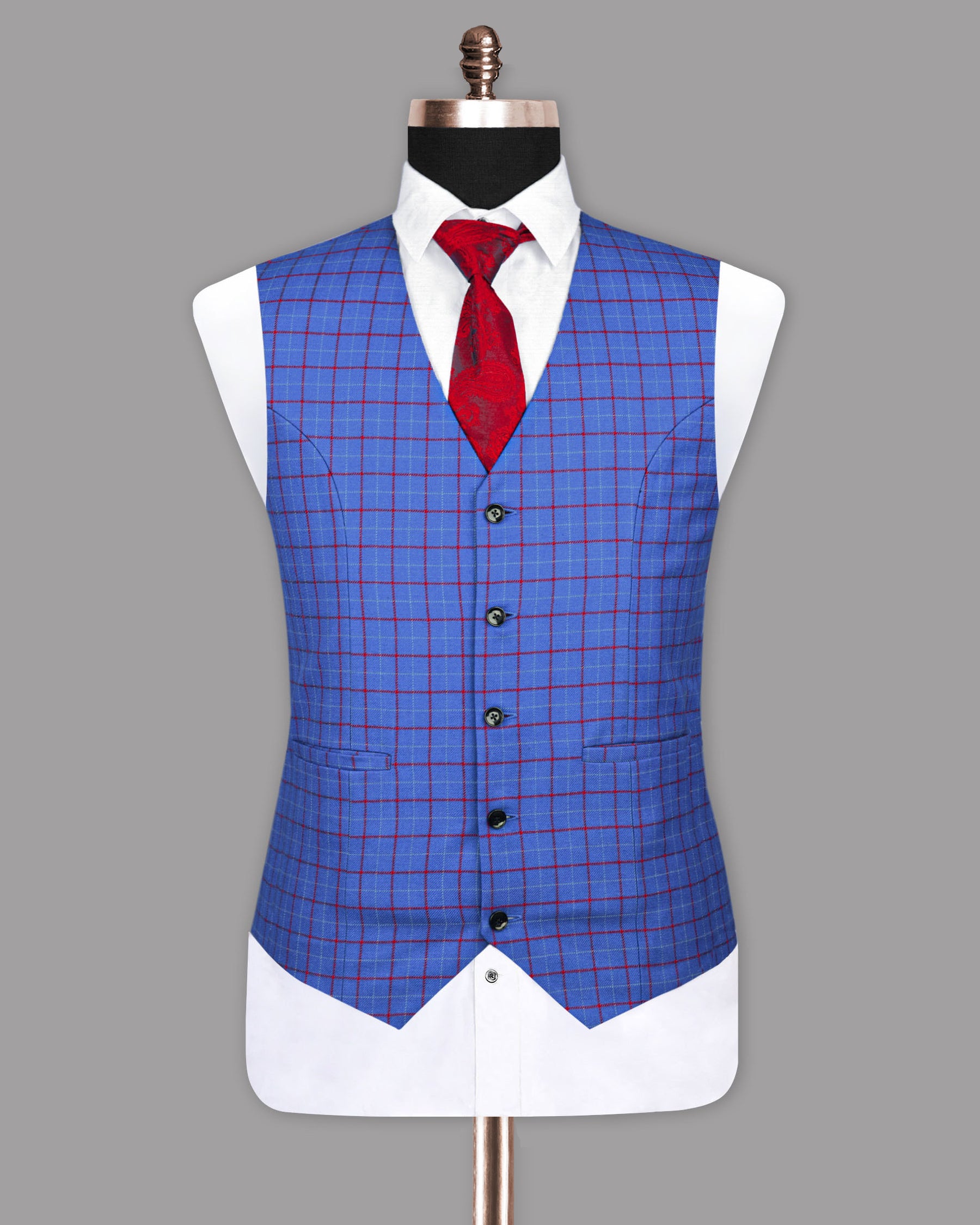 Indigo Windowpane checked Waistcoat V1095-56, V1095-60, V1095-38, V1095-40, V1095-42, V1095-48, V1095-52, V1095-54, V1095-58, V1095-36, V1095-44, V1095-46, V1095-50