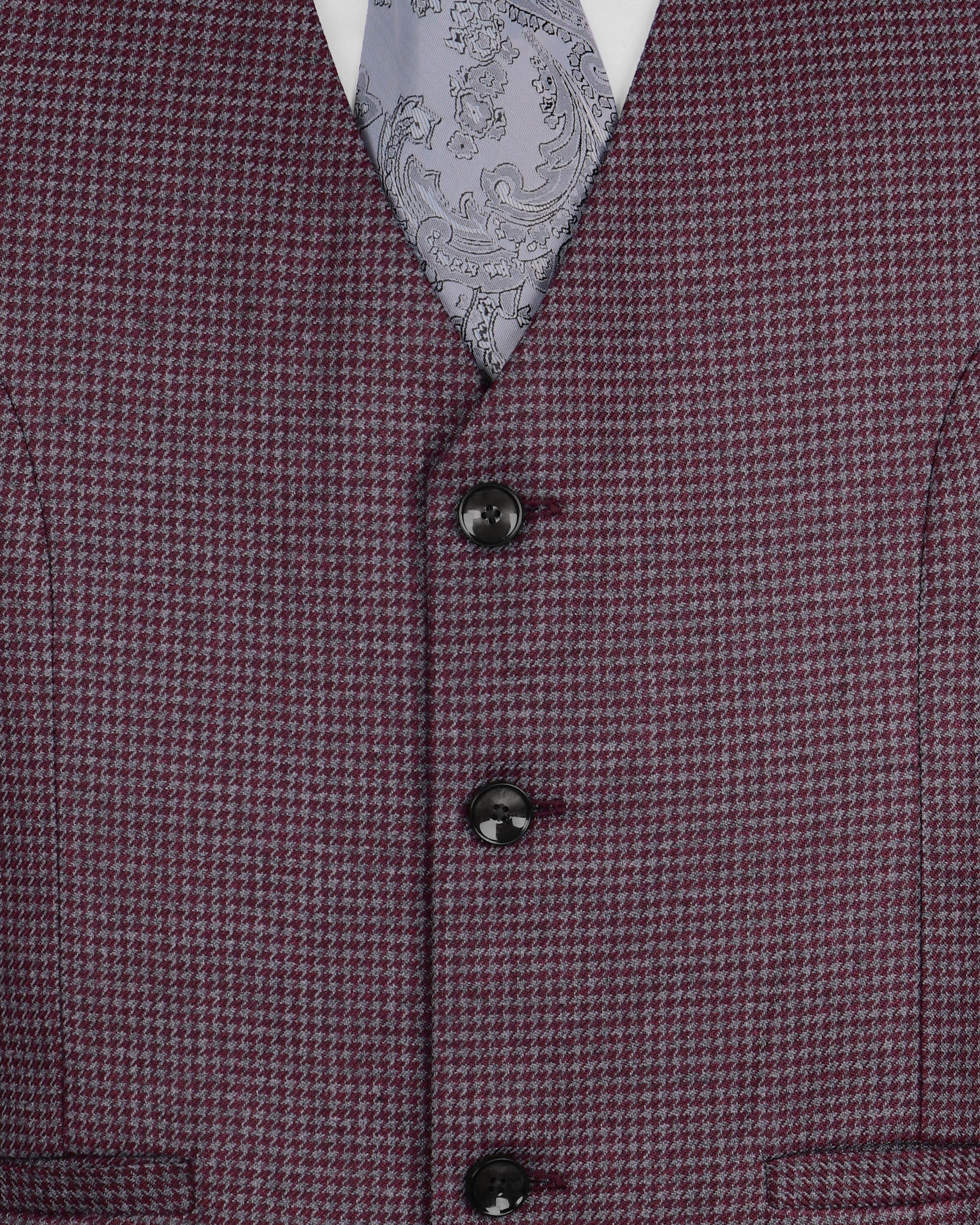 Wine Berry WoolRich Houndstooth Textured Waistcoat