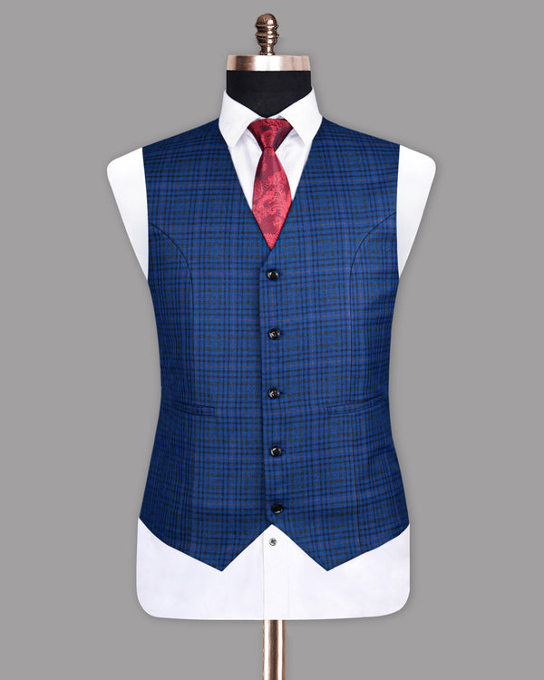 Astronaut Blue with Black Plaid Waistcoat V1112-38, V1112-40, V1112-54, V1112-36, V1112-44, V1112-48, V1112-56, V1112-58, V1112-60, V1112-46, V1112-52, V1112-50, V1112-42