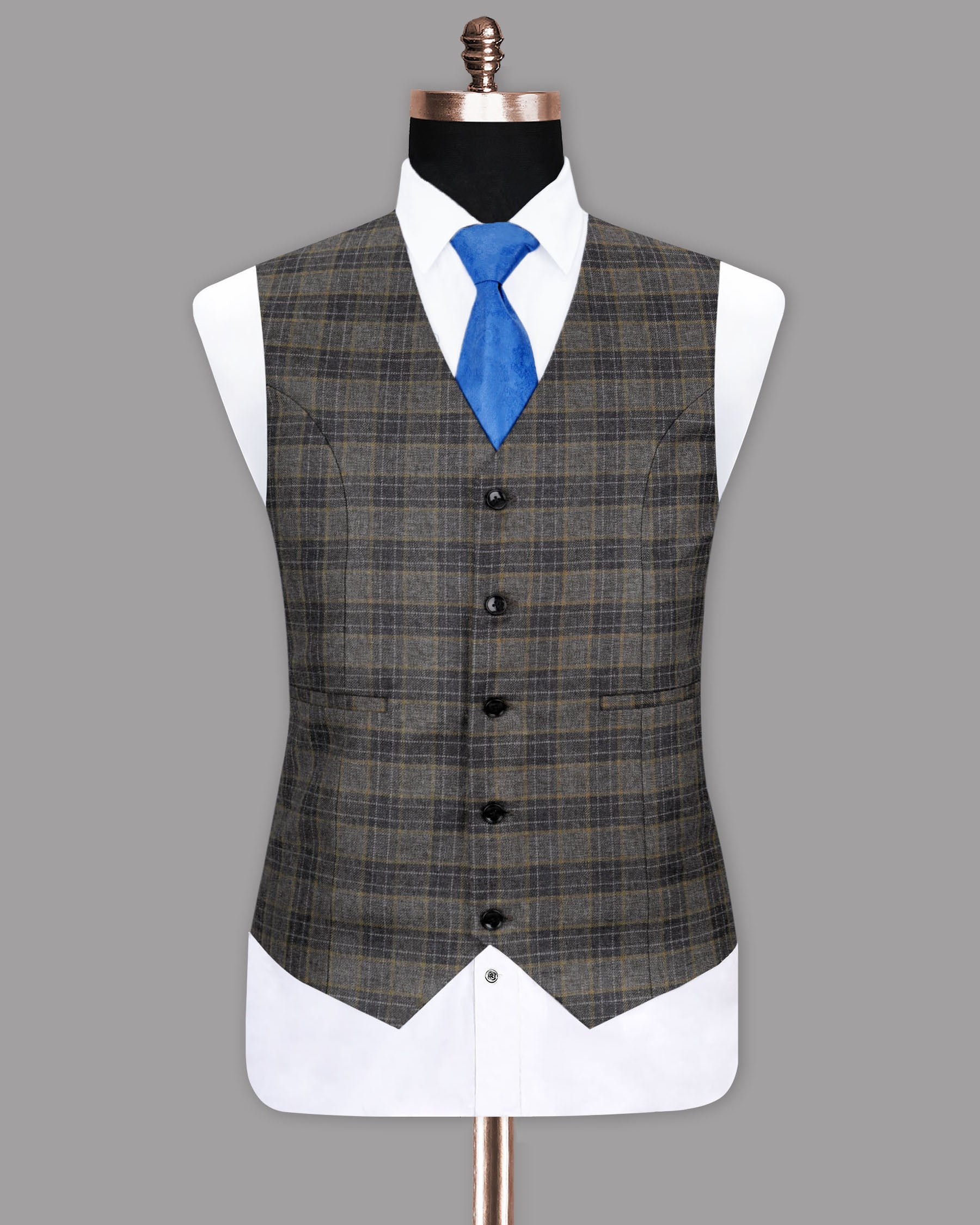 Soya Bean with Dune Brown Plaid Wool Rich Waistcoat V1120-36, V1120-44, V1120-46, V1120-48, V1120-50, V1120-54, V1120-56, V1120-42, V1120-52, V1120-60, V1120-38, V1120-40, V1120-58