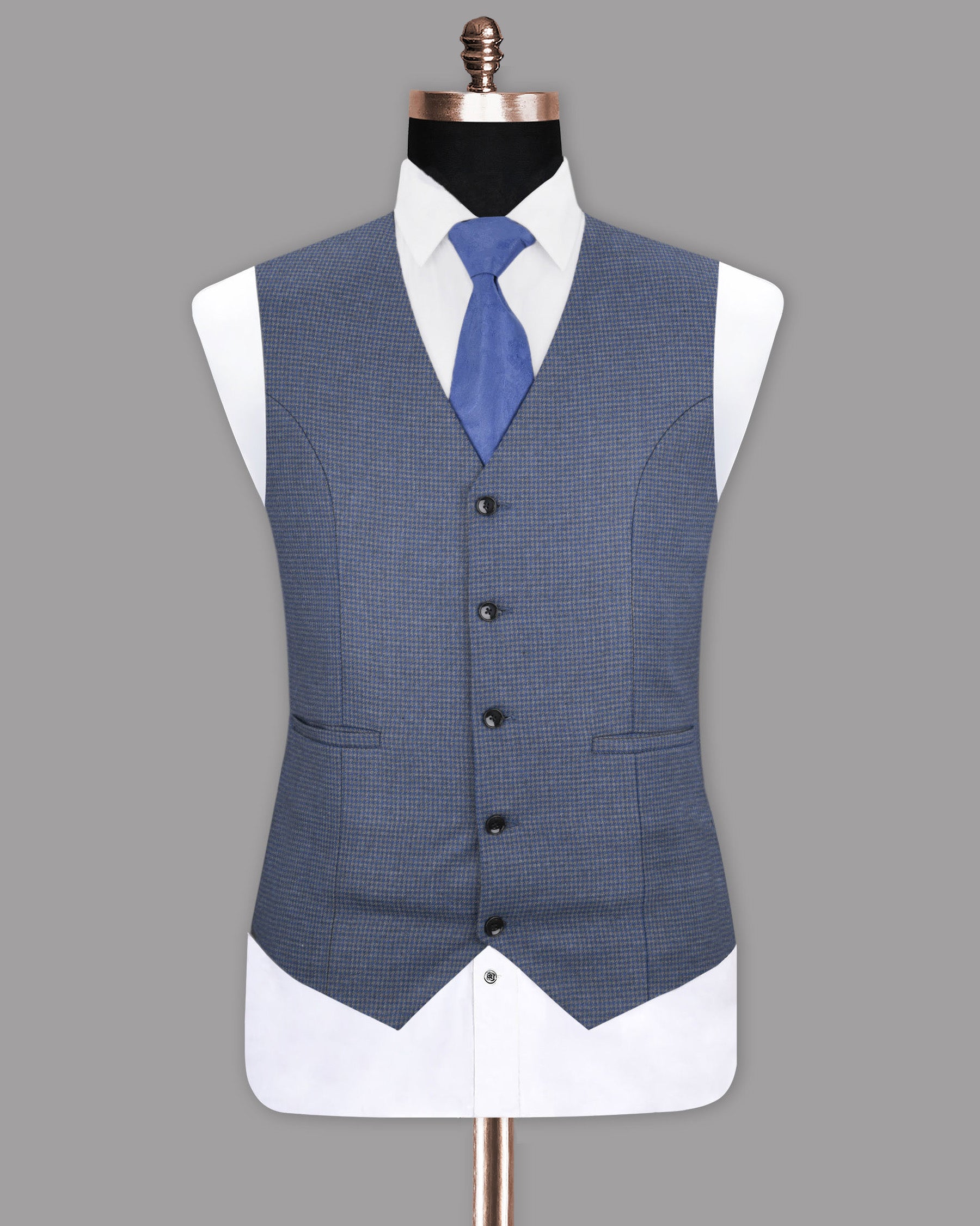 Soya Bean Grey with Rhino Blue Woolrich Herringbone Checked Waistcoat V1121-40, V1121-42, V1121-44, V1121-48, V1121-54, V1121-56, V1121-58, V1121-36, V1121-60, V1121-46, V1121-50, V1121-52, V1121-38