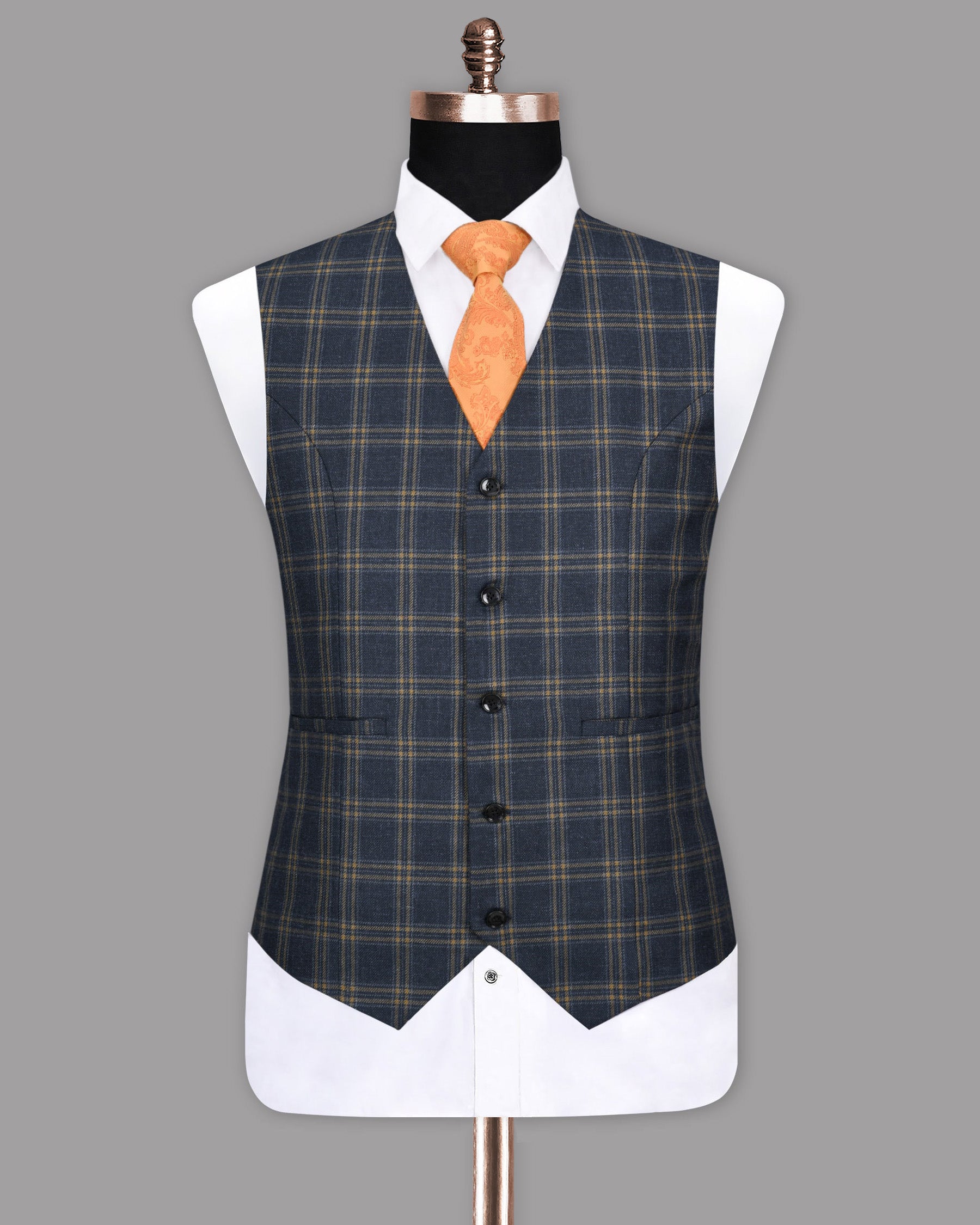 Martinique Blue with Driftwood Brown Windowpane Waistcoat V1136-36, V1136-52, V1136-56, V1136-58, V1136-38, V1136-44, V1136-40, V1136-48, V1136-50, V1136-54, V1136-60, V1136-42, V1136-46