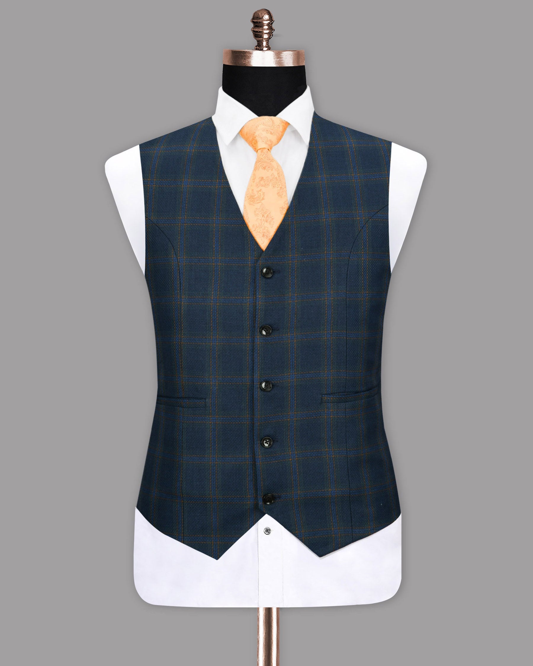 Roman Coffee with Astronaut Blue Wool Rich Windowpane Waistcoat V1138-42, V1138-44, V1138-50, V1138-54, V1138-58, V1138-60, V1138-46, V1138-48, V1138-40, V1138-52, V1138-36, V1138-38, V1138-56