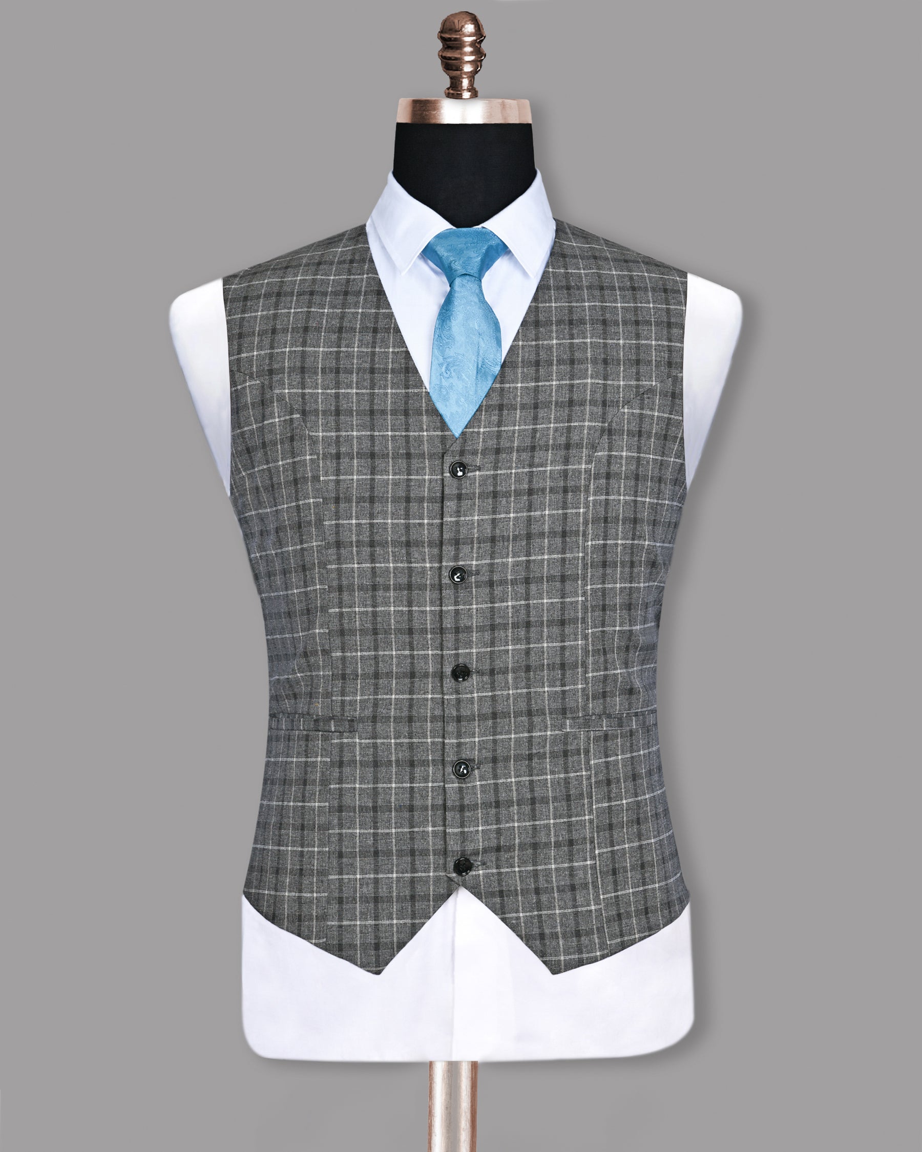 Slate Grey Textured and Plaid Wool Blend Waistcoat V113-52, V113-60, V113-36, V113-38, V113-44, V113-42, V113-46, V113-50, V113-54, V113-56, V113-58, V113-48, V113-40