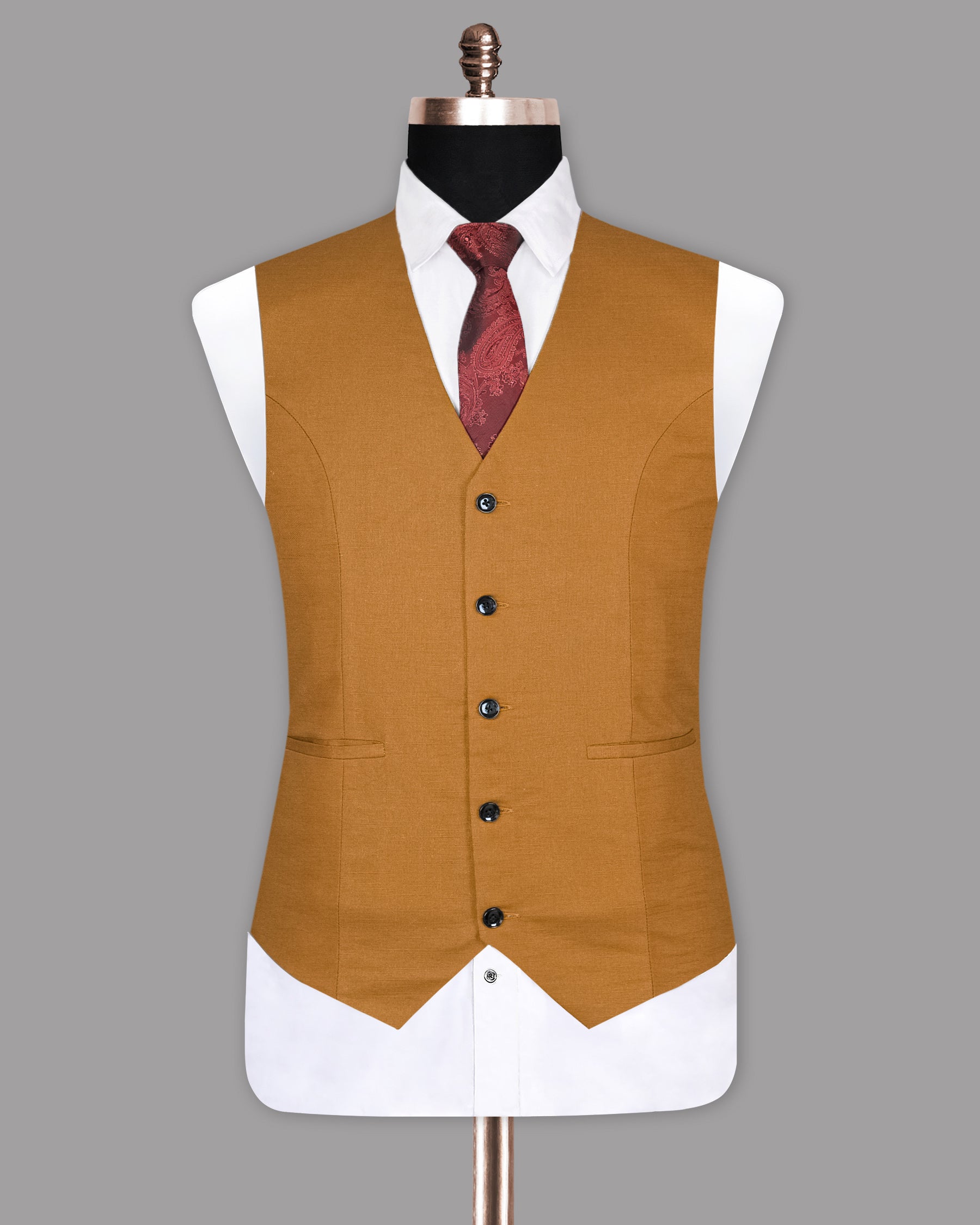 Raw Sienna Luxurious Linen Waistcoat V1147-36, V1147-38, V1147-40, V1147-42, V1147-46, V1147-48, V1147-50, V1147-56, V1147-58, V1147-60, V1147-52, V1147-54, V1147-44