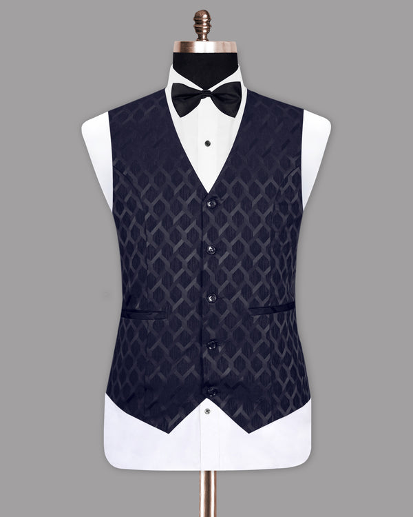 Midnight Express Blue Jacquard Patterned Designer Waistcoat V1150-56, V1150-58, V1150-36, V1150-38, V1150-40, V1150-42, V1150-44, V1150-46, V1150-52, V1150-54, V1150-60, V1150-48, V1150-50