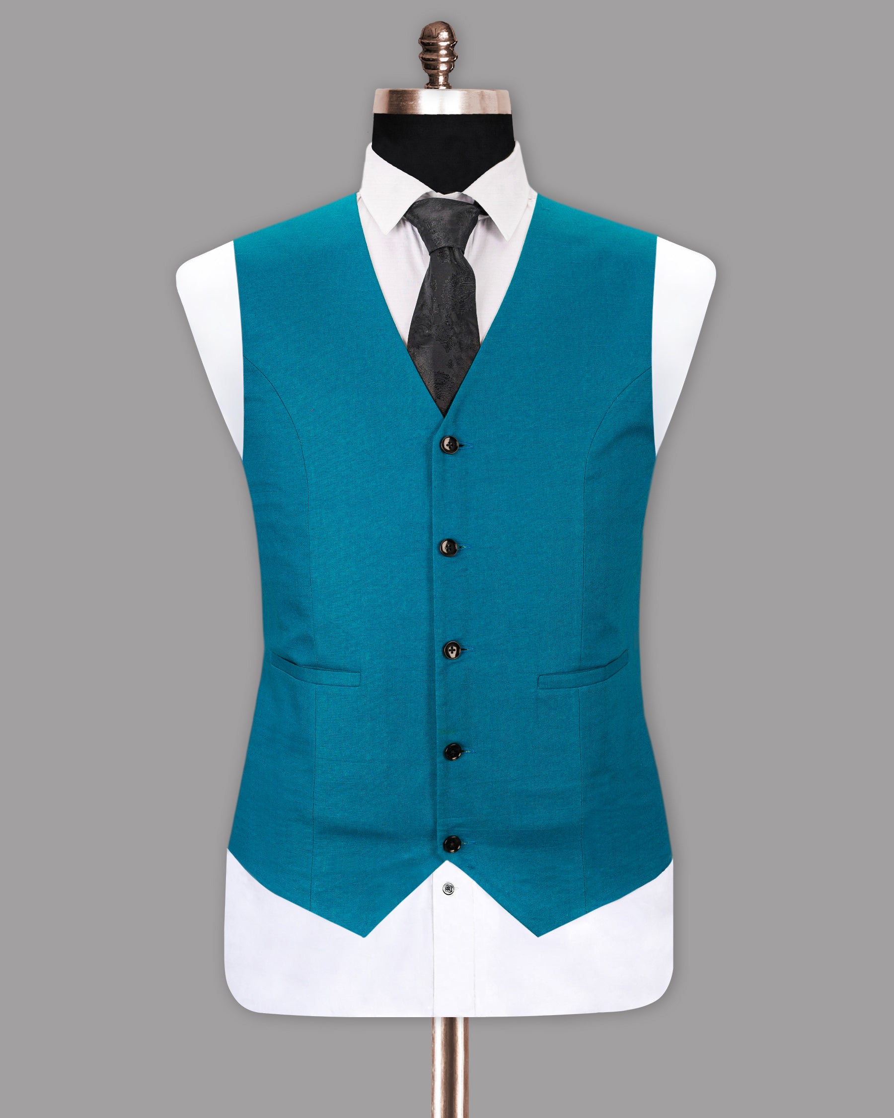 Bahama Blue Luxurious Linen Waistcoat V1186-40, V1186-42, V1186-50, V1186-52, V1186-54, V1186-56, V1186-36, V1186-38, V1186-44, V1186-46, V1186-48, V1186-58, V1186-60