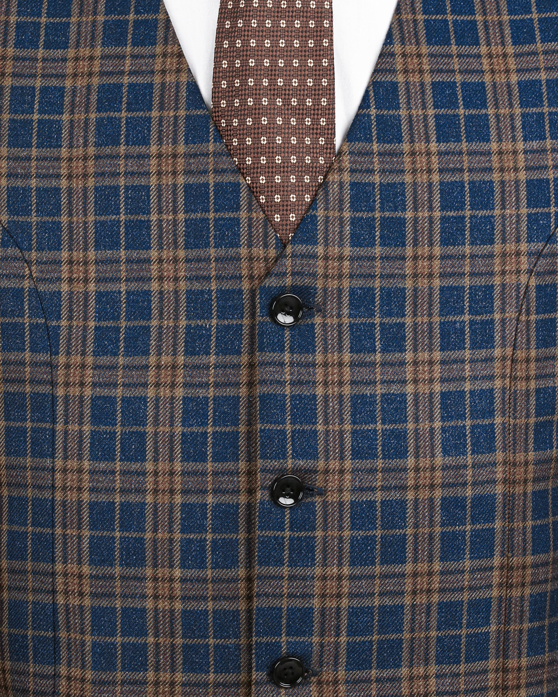 Cornflower Blue with Sandal Brown Plaid Wool Rich Waistcoat V1189-36, V1189-38, V1189-40, V1189-42, V1189-44, V1189-46, V1189-48, V1189-50, V1189-52, V1189-54, V1189-56, V1189-58, V1189-60