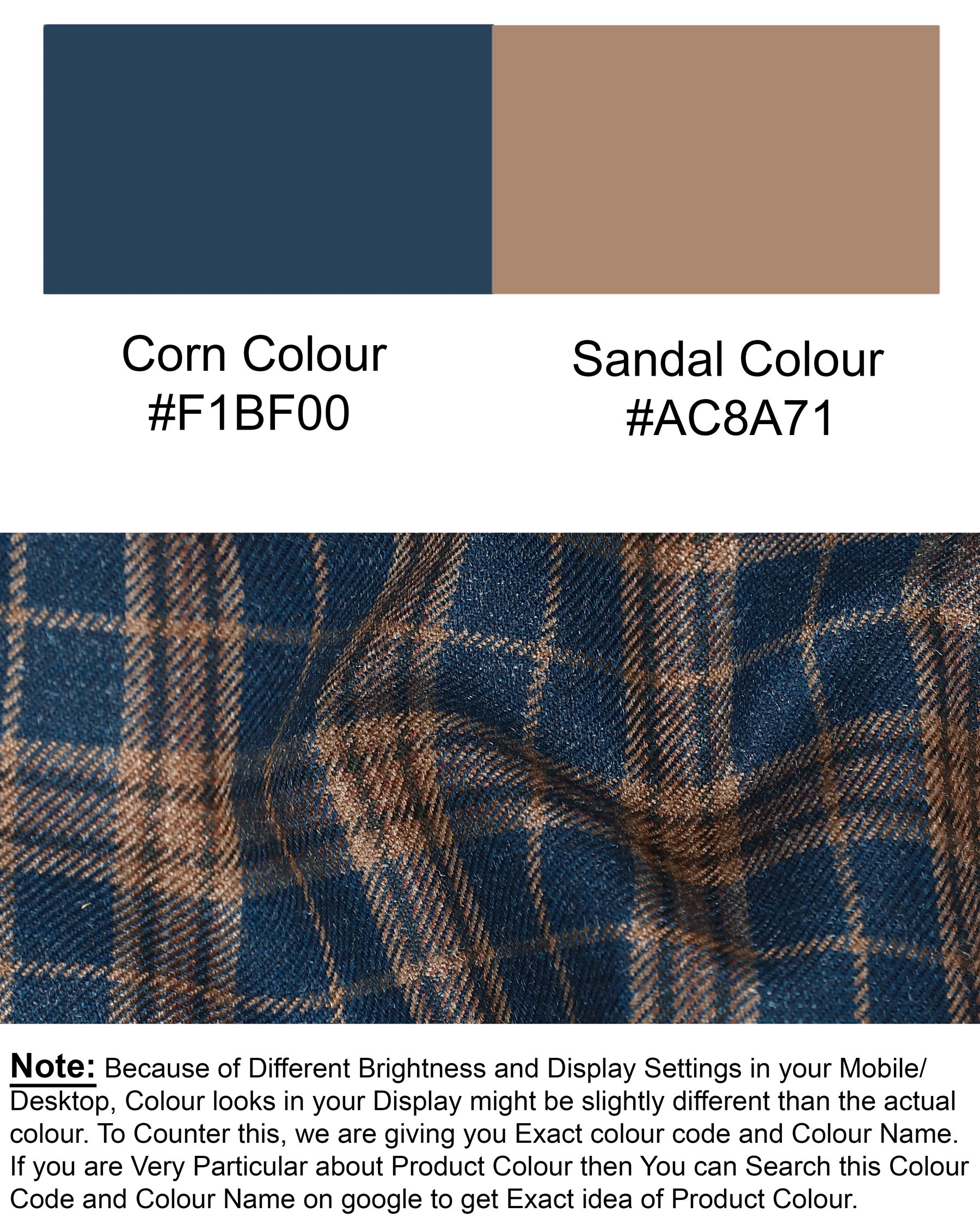 Cornflower Blue with Sandal Brown Plaid Wool Rich Waistcoat V1189-36, V1189-38, V1189-40, V1189-42, V1189-44, V1189-46, V1189-48, V1189-50, V1189-52, V1189-54, V1189-56, V1189-58, V1189-60