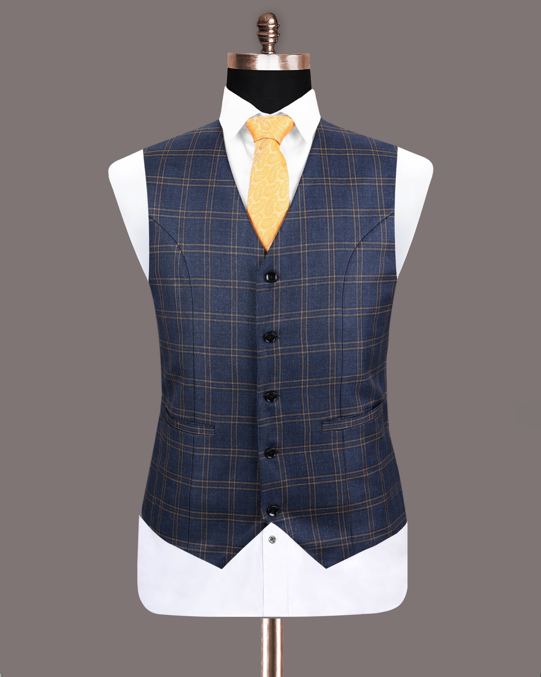 Martinique Blue Wool Rich Windowpane Waistcoat V1191-36, V1191-38, V1191-40, V1191-42, V1191-44, V1191-46, V1191-48, V1191-50, V1191-52, V1191-54, V1191-56, V1191-58, V1191-60