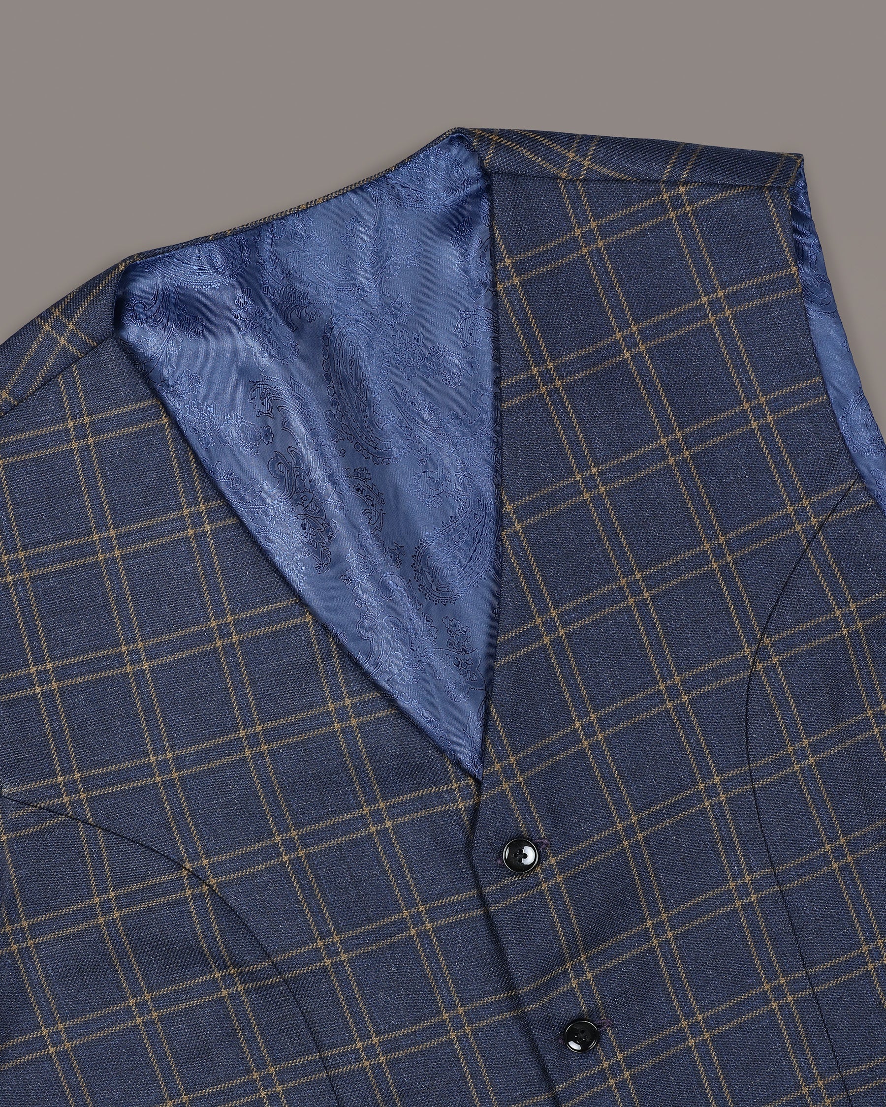 Martinique Blue Wool Rich Windowpane Waistcoat V1191-36, V1191-38, V1191-40, V1191-42, V1191-44, V1191-46, V1191-48, V1191-50, V1191-52, V1191-54, V1191-56, V1191-58, V1191-60