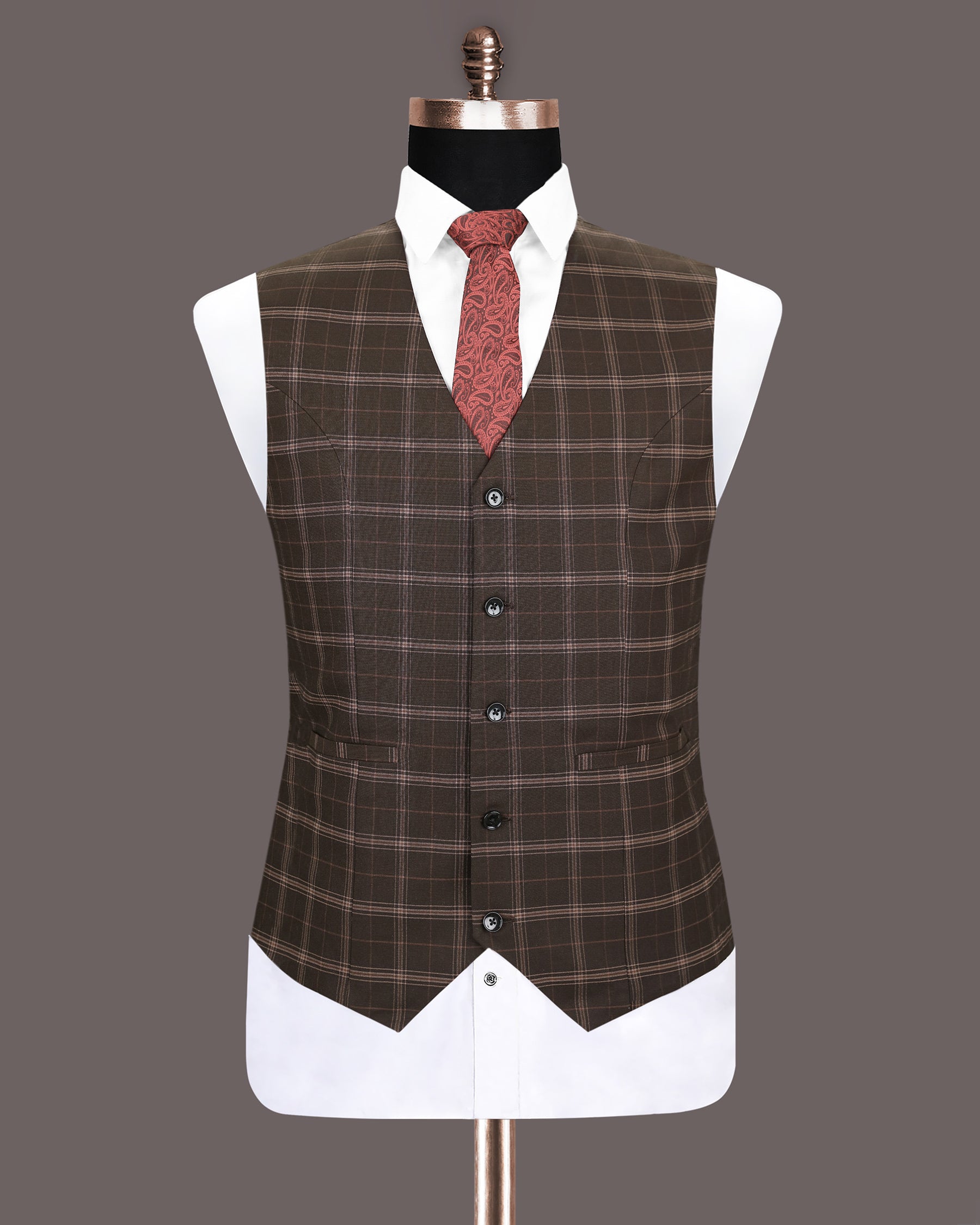 English Walnut Plaid Wool Rich Waistcoat V1195-36, V1195-38, V1195-40, V1195-42, V1195-44, V1195-46, V1195-48, V1195-50, V1195-52, V1195-54, V1195-56, V1195-58, V1195-60