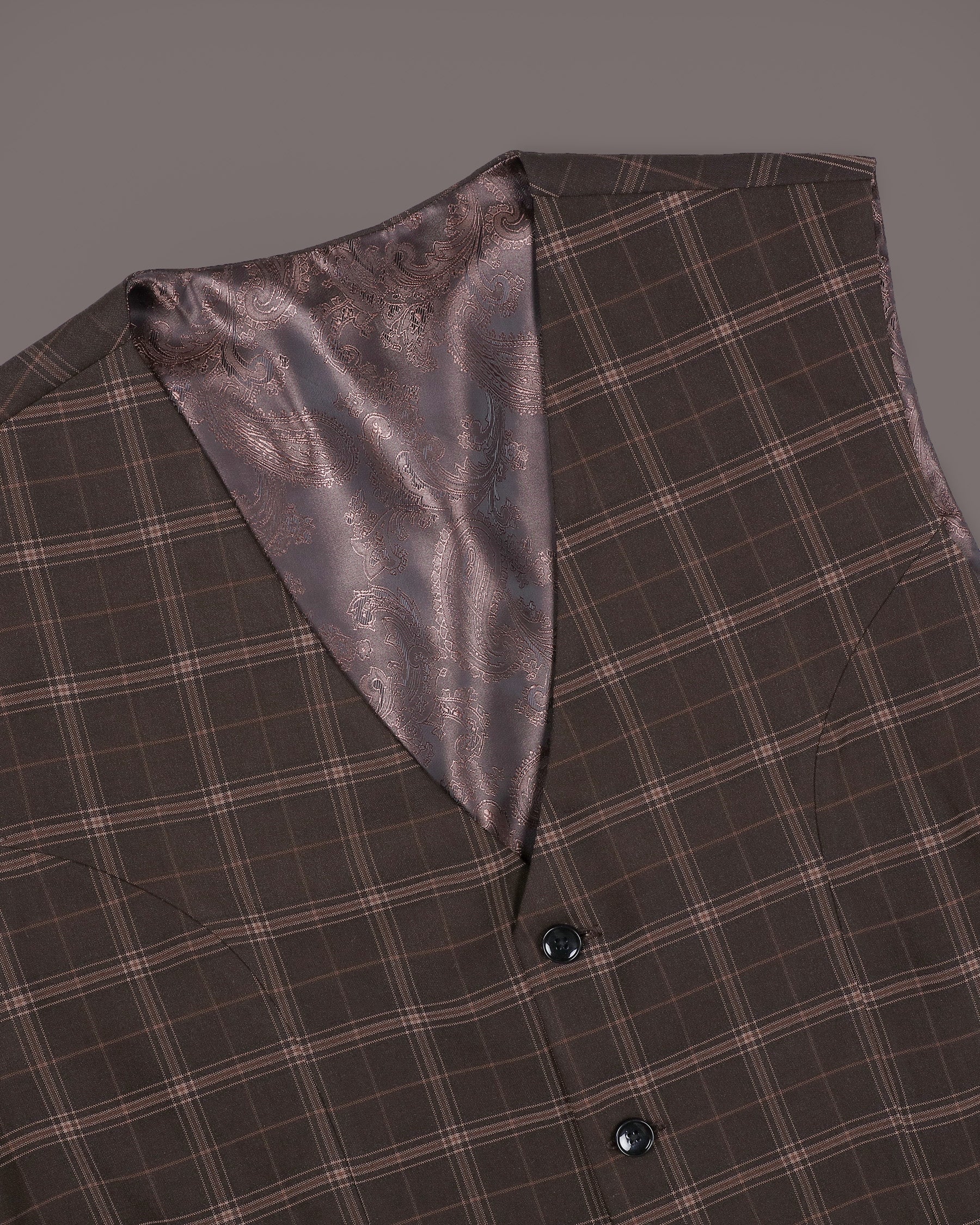 English Walnut Plaid Wool Rich Waistcoat V1195-36, V1195-38, V1195-40, V1195-42, V1195-44, V1195-46, V1195-48, V1195-50, V1195-52, V1195-54, V1195-56, V1195-58, V1195-60