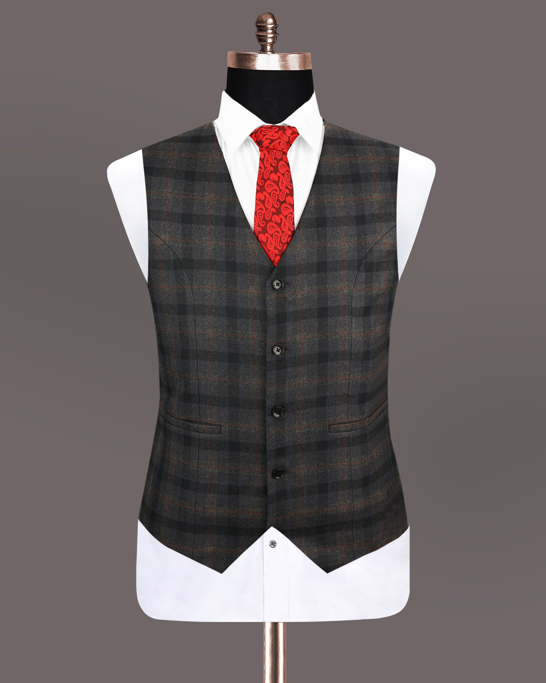 Bunker Black Wool Rich Subtle Plaid Waistcoat V1204-38, V1204-46, V1204-40, V1204-42, V1204-44, V1204-48, V1204-50, V1204-52, V1204-54, V1204-56, V1204-58, V1204-60, V1204-36