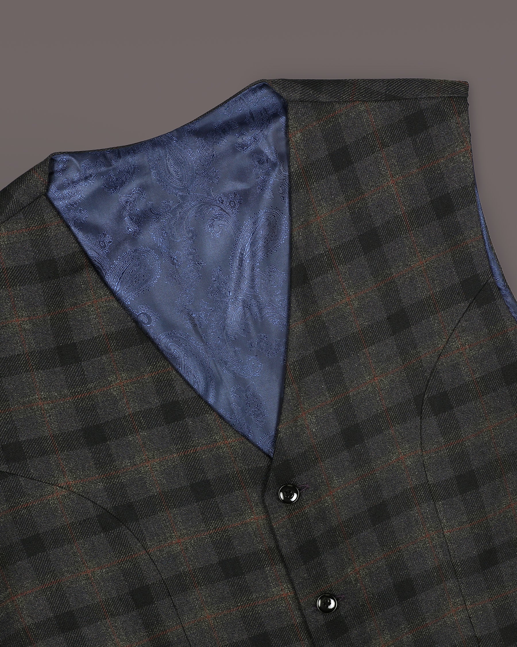 Bunker Black Wool Rich Subtle Plaid Waistcoat V1204-36, V1204-38, V1204-46, V1204-40, V1204-42, V1204-44, V1204-48, V1204-50, V1204-52, V1204-54, V1204-56, V1204-58, V1204-60,