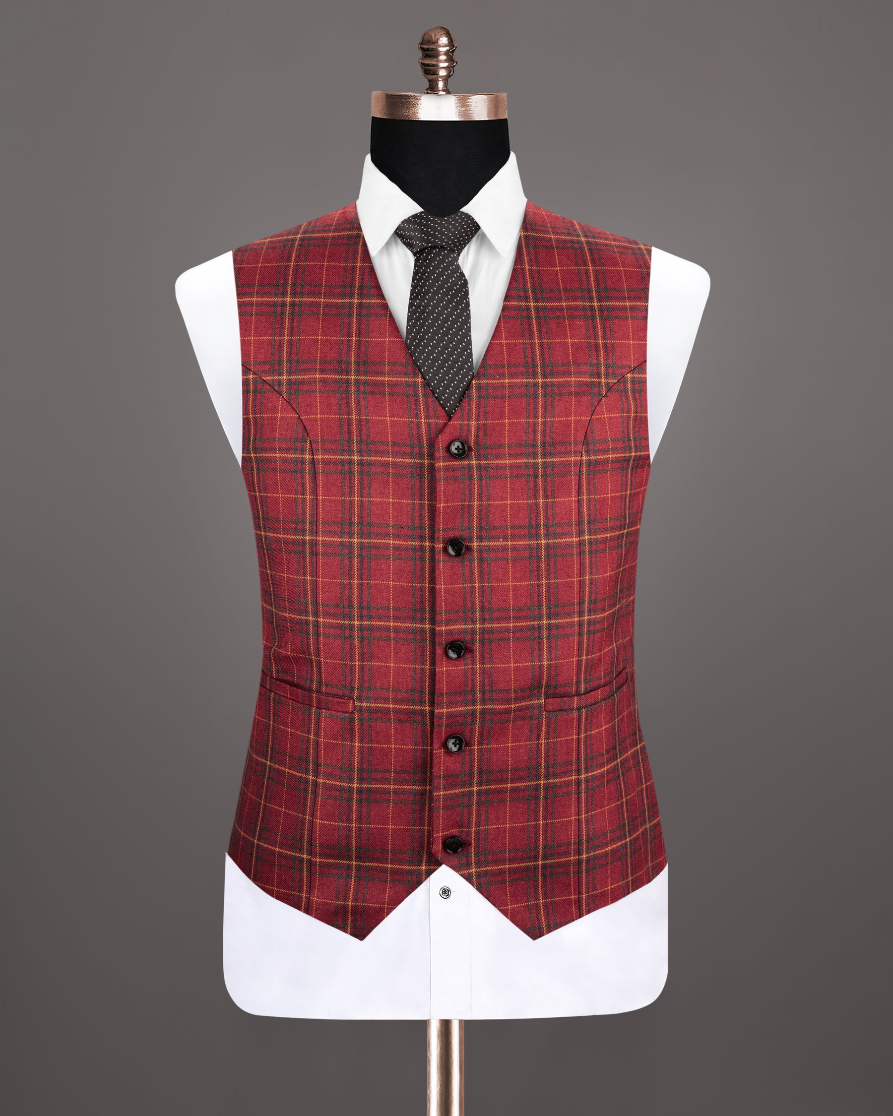 Stiletto Red Plaid Wool Rich Waistcoat V1208-36, V1208-38, V1208-40, V1208-42, V1208-44, V1208-46, V1208-48, V1208-50, V1208-52, V1208-54, V1208-56, V1208-58, V1208-60