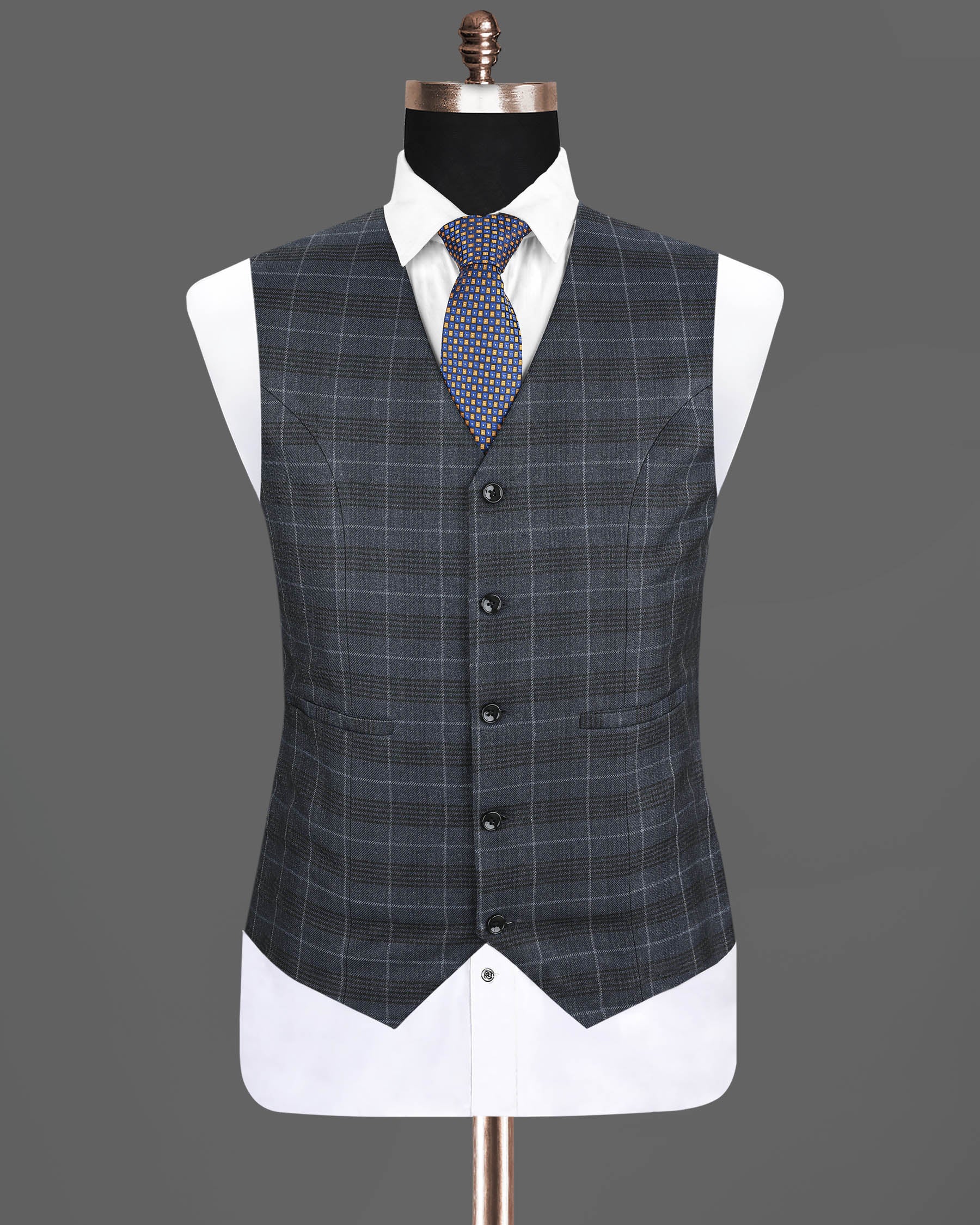 Tuna Blue Checked Luxurious Wool Rich Waistcoat V1210-36, V1210-38, V1210-42, V1210-40, V1210-44, V1210-46, V1210-48, V1210-50, V1210-52, V1210-54, V1210-56, V1210-58, V1210-60