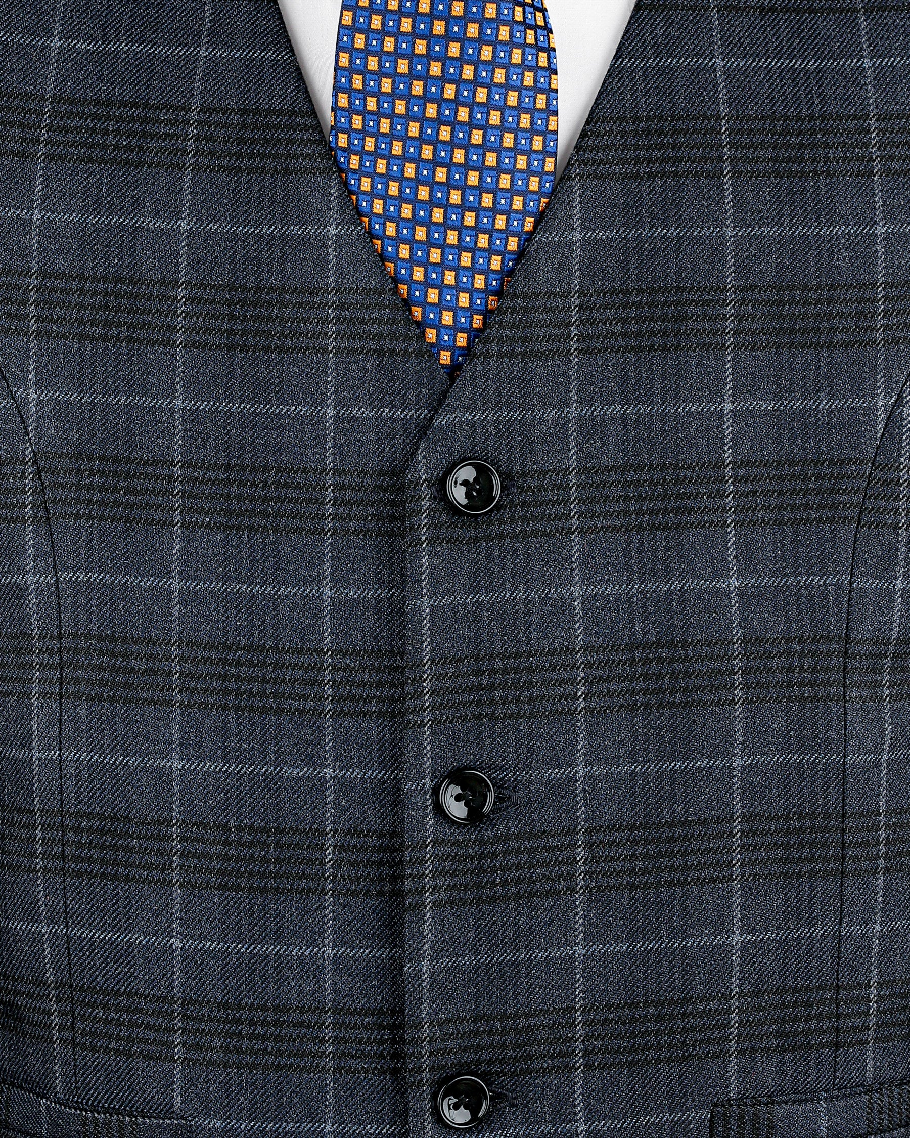 Tuna Blue Checked Luxurious Wool Rich Waistcoat V1210-36, V1210-38, V1210-42, V1210-40, V1210-44, V1210-46, V1210-48, V1210-50, V1210-52, V1210-54, V1210-56, V1210-58, V1210-60