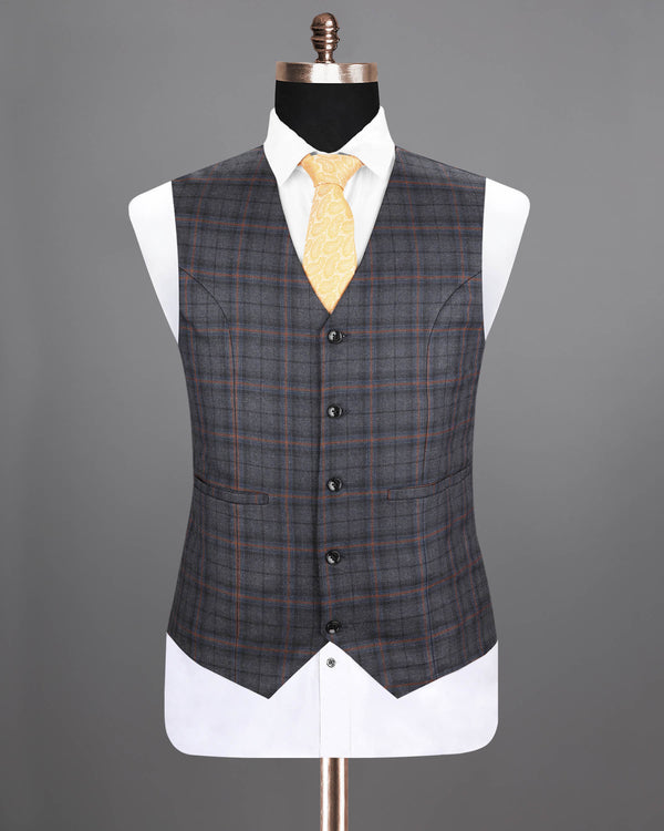 Ninja Grey Windowpane Wool Rich Waistcoat V1211-36, V1211-38, V1211-40, V1211-42, V1211-54, V1211-48, V1211-50, V1211-52, V1211-56, V1211-44, V1211-46, V1211-58, V1211-60