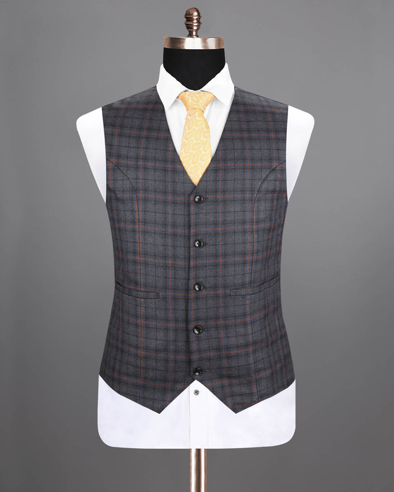 Ninja Grey Windowpane Wool Rich Waistcoat V1211-36, V1211-38, V1211-40, V1211-42, V1211-54, V1211-48, V1211-50, V1211-52, V1211-56, V1211-44, V1211-46, V1211-58, V1211-60