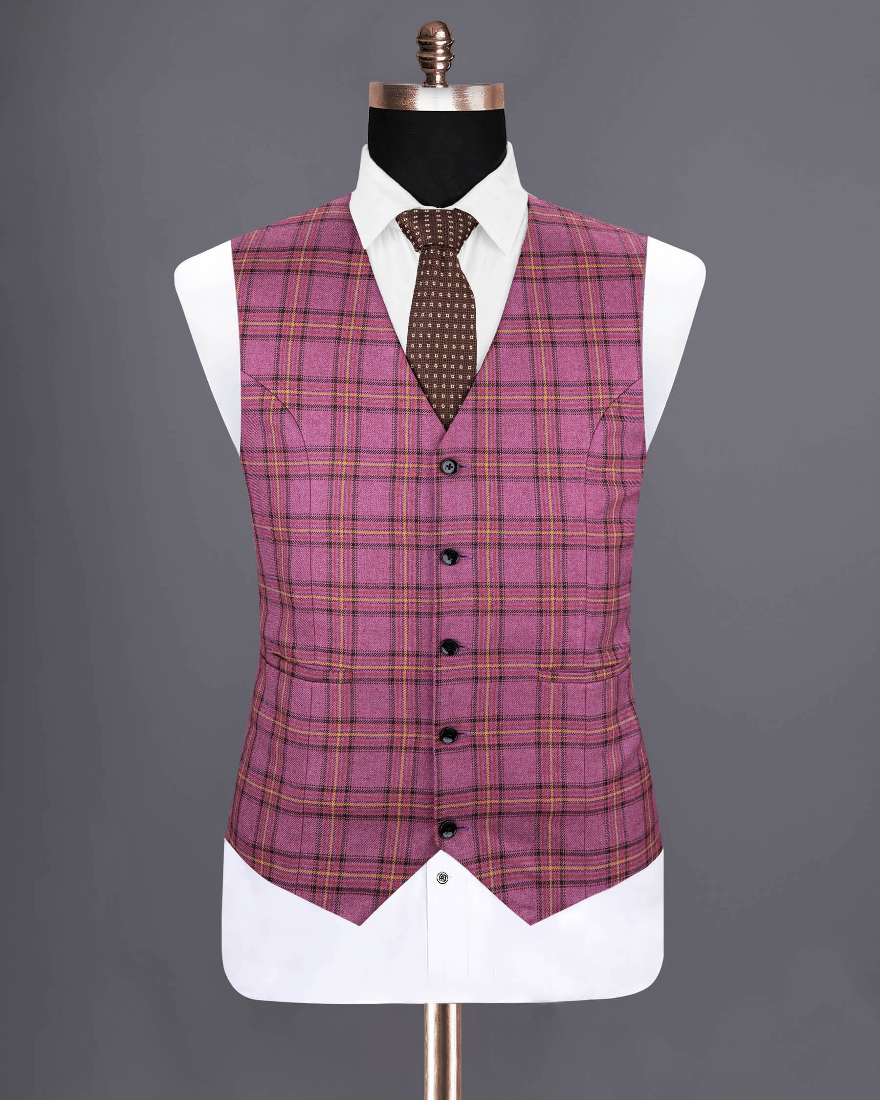 Strikemaster Pink Wool Rich Checked Waistcoat V1212-36, V1212-38, V1212-40, V1212-42, V1212-46, V1212-48, V1212-54, V1212-56, V1212-58, V1212-60, V1212-50, V1212-52, V1212-44