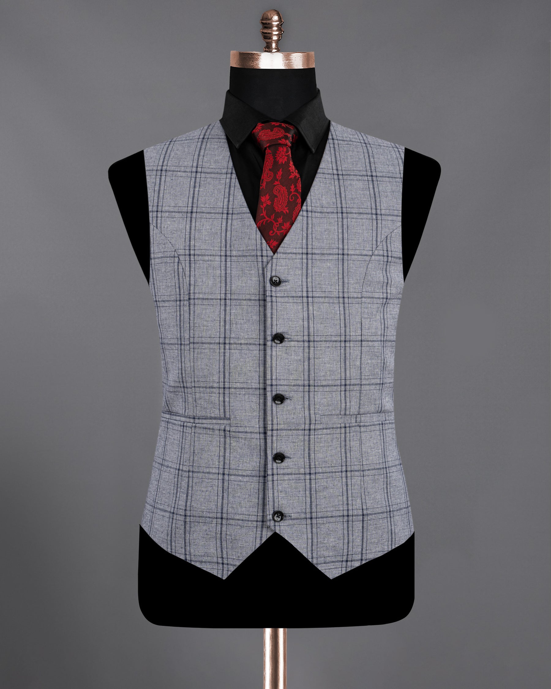 Gallery Gray Windowpane Premium Cotton Waistcoat V1221-36, V1221-38, V1221-40, V1221-42, V1221-44, V1221-46, V1221-48, V1221-50, V1221-52, V1221-54, V1221-56, V1221-58, V1221-60