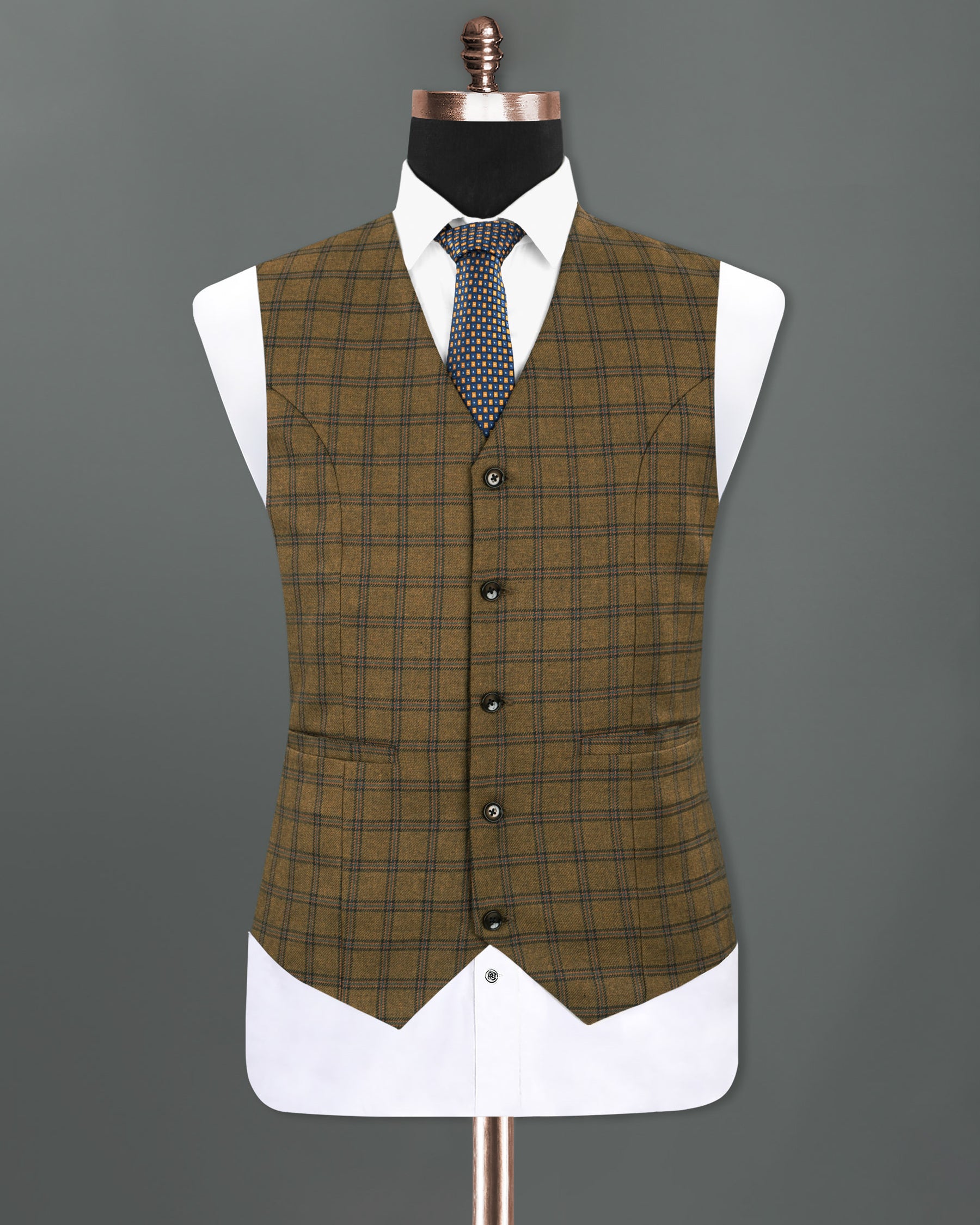 Milbrook Brown Plaid Wool Rich Waistcoat V1228-42, V1228-44, V1228-46, V1228-50, V1228-54, V1228-48, V1228-52, V1228-56, V1228-58, V1228-60, V1228-36, V1228-38, V1228-40